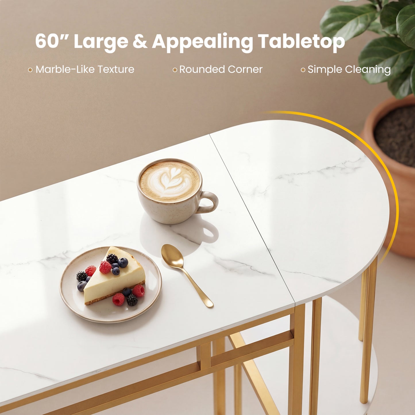 Patiojoy Bar Table Set for 2 with Storage Shelves 60" Dining Table & 2 Upholstered Barstools with Faux Marble Tabletop White/Black