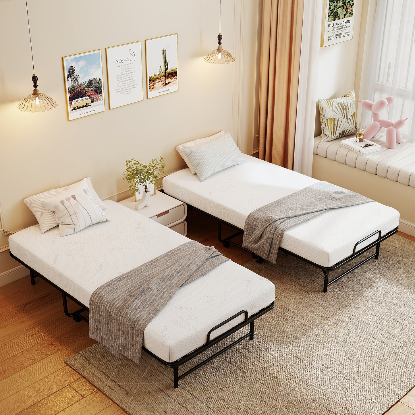 Patiojoy Folding Bed with Luxury 5" Mattress 75" x 38" Twin Size Roll Away Bed with Memory Foam Mattress