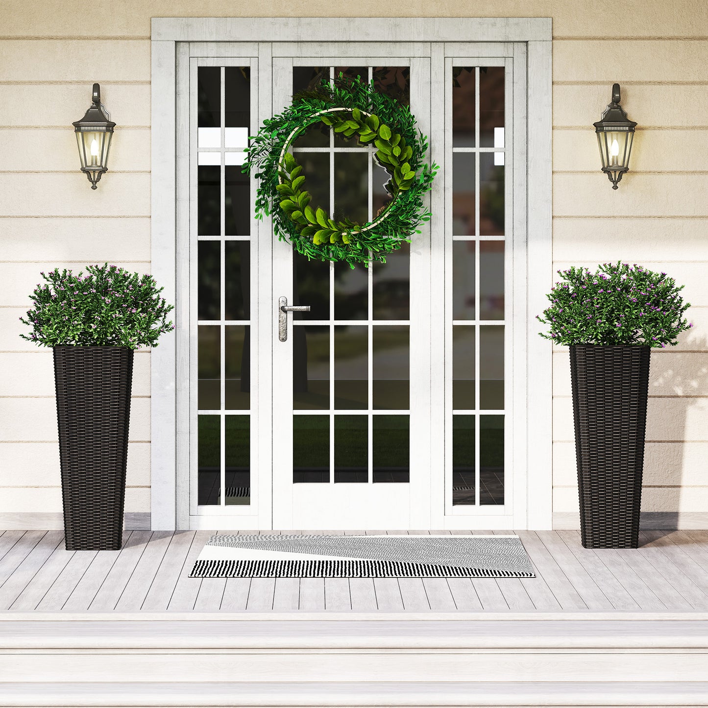 Patiojoy Set of 2 Planters for Outdoor Plants Tall Tapered Plants w/Inner Trays Drainage Holes Black/Coffee