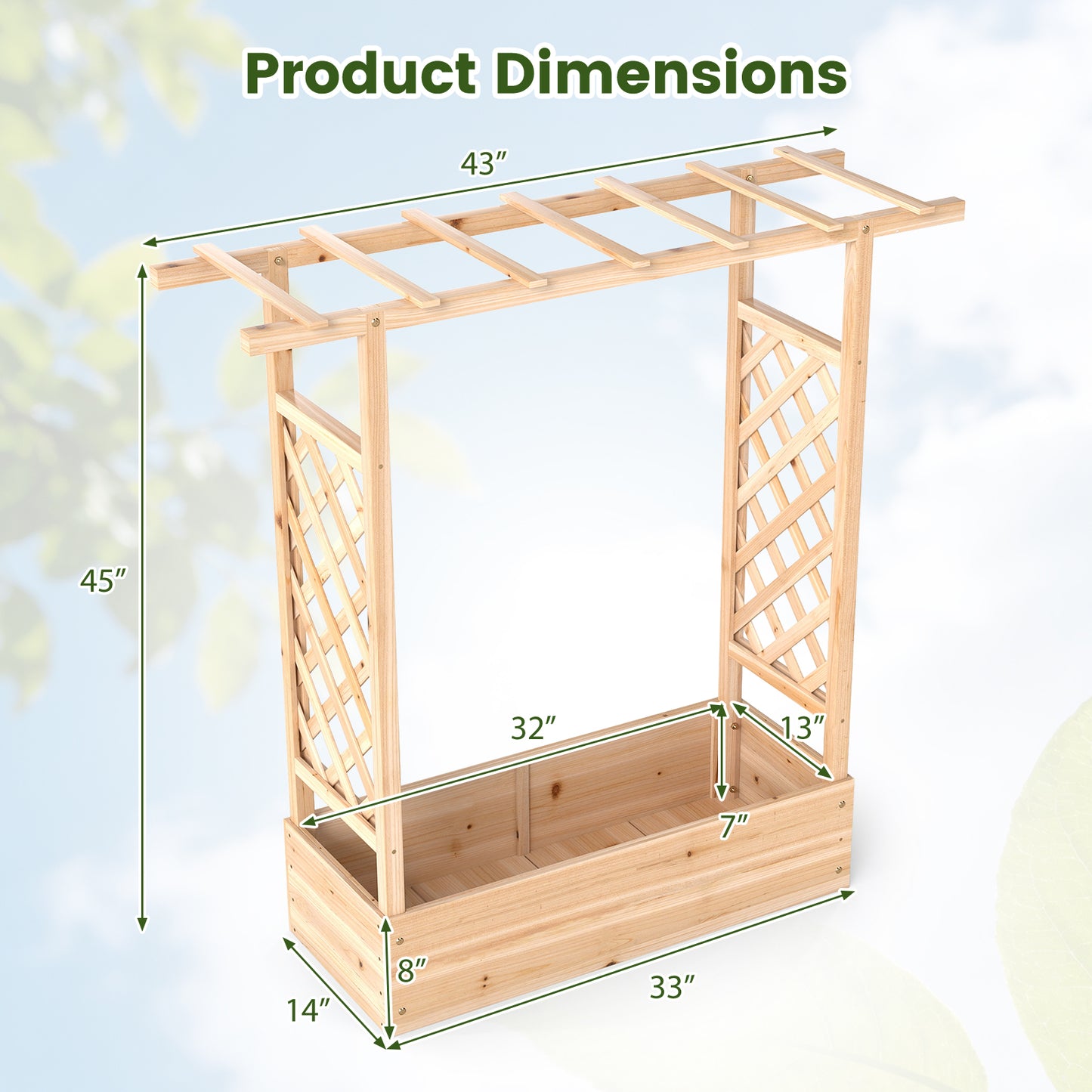 Patiojoy Raised Garden Bed with Flat Roof & Side Trellis  Fir Wood Planter Box with Drainage Holes Natural/Orange