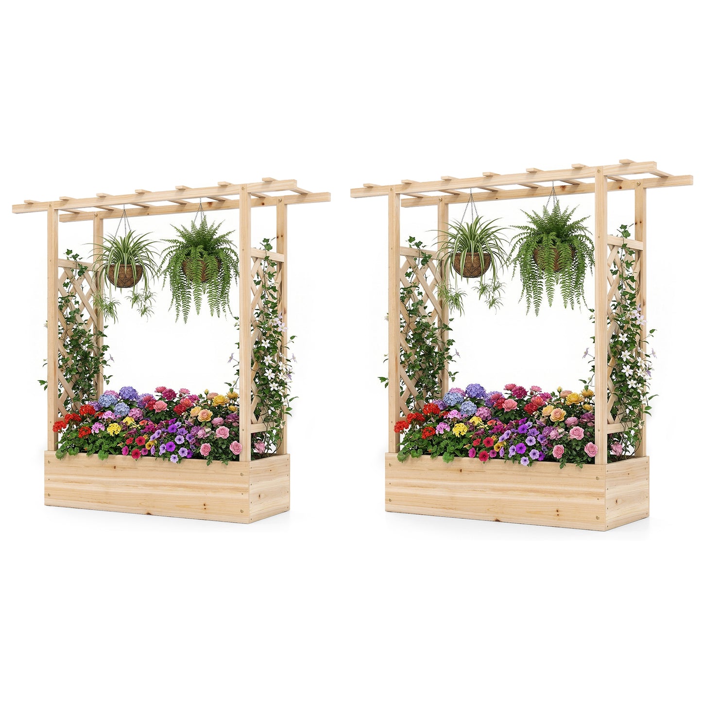Patiojoy Raised Garden Bed with Flat Roof & Side Trellis  Fir Wood Planter Box with Drainage Holes Natural/Orange
