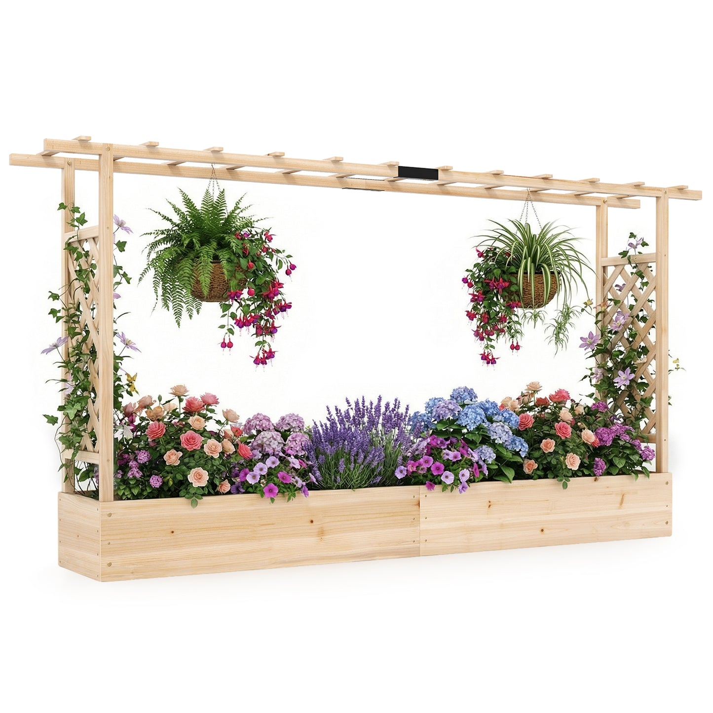 Patiojoy Raised Garden Bed with Flat Roof & Side Trellis  Fir Wood Planter Box with Drainage Holes Natural/Orange