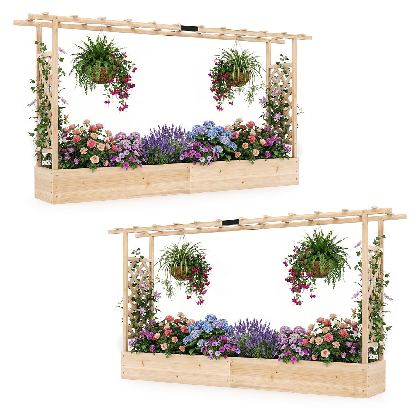 Patiojoy Raised Garden Bed with Flat Roof & Side Trellis  Fir Wood Planter Box with Drainage Holes Natural/Orange