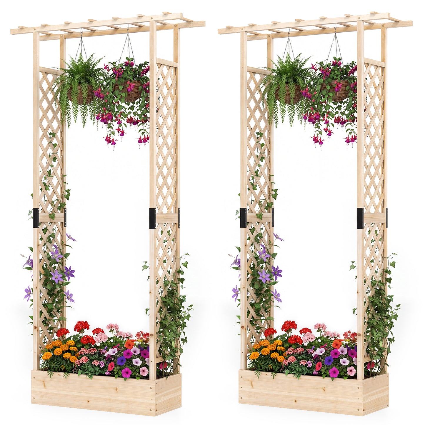 Patiojoy Raised Garden Bed with Flat Roof & Side Trellis  Fir Wood Planter Box with Drainage Holes Natural/Orange