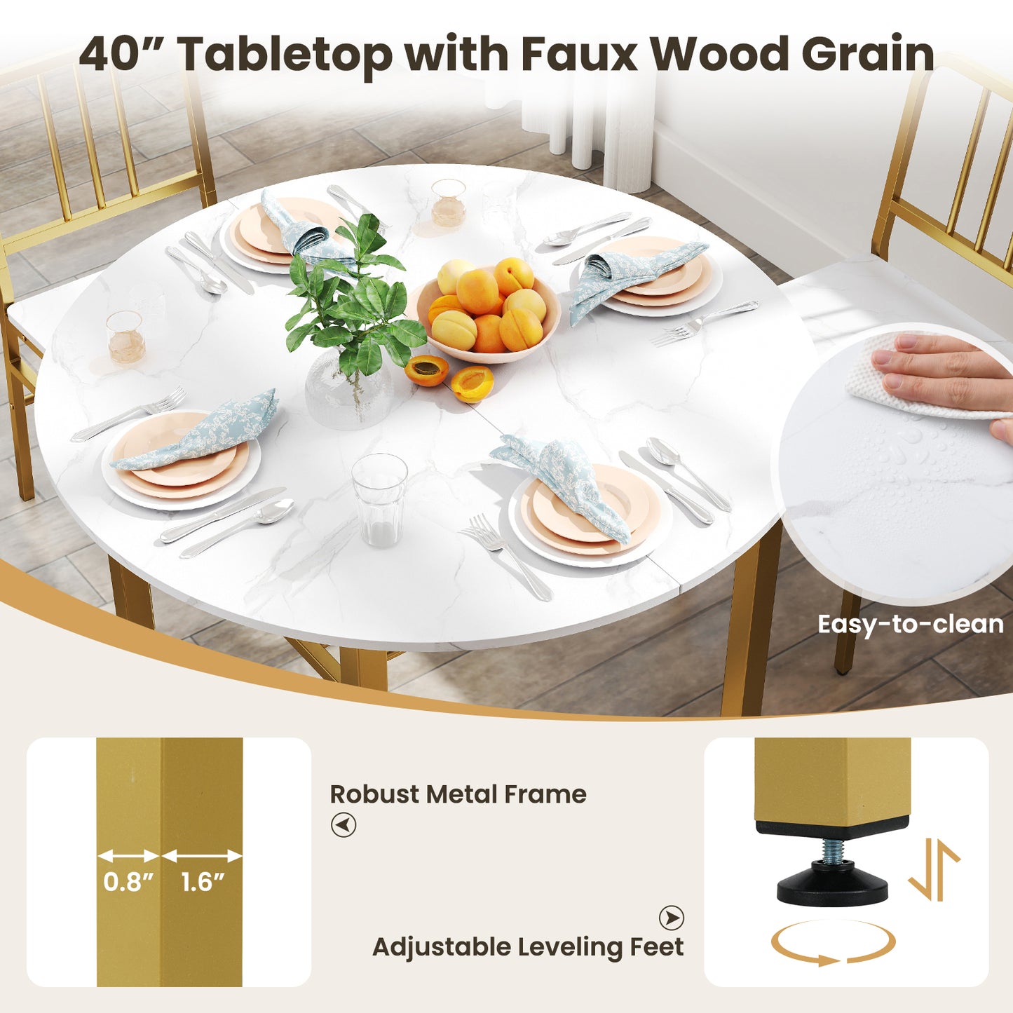 Patiojoy 5 Piece Dining Table Set Round Kitchen Table & 4 Chairs Modern Space-saving Dinette Furniture White/Gray/Brown