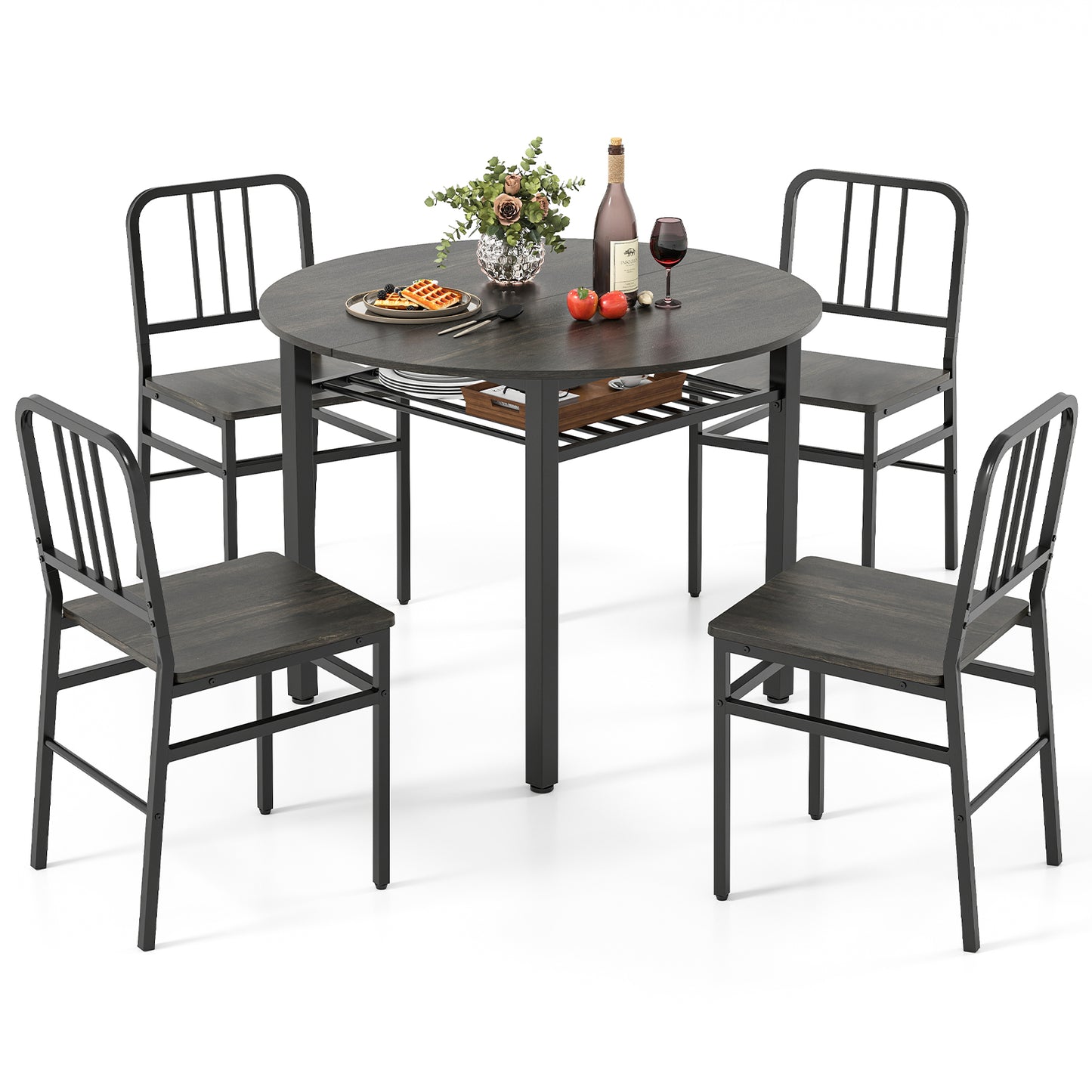 Patiojoy 5 Piece Dining Table Set Round Kitchen Table & 4 Chairs Modern Space-saving Dinette Furniture White/Gray/Brown