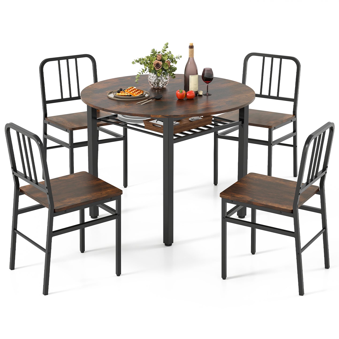 Patiojoy 5 Piece Dining Table Set Round Kitchen Table & 4 Chairs Modern Space-saving Dinette Furniture White/Gray/Brown