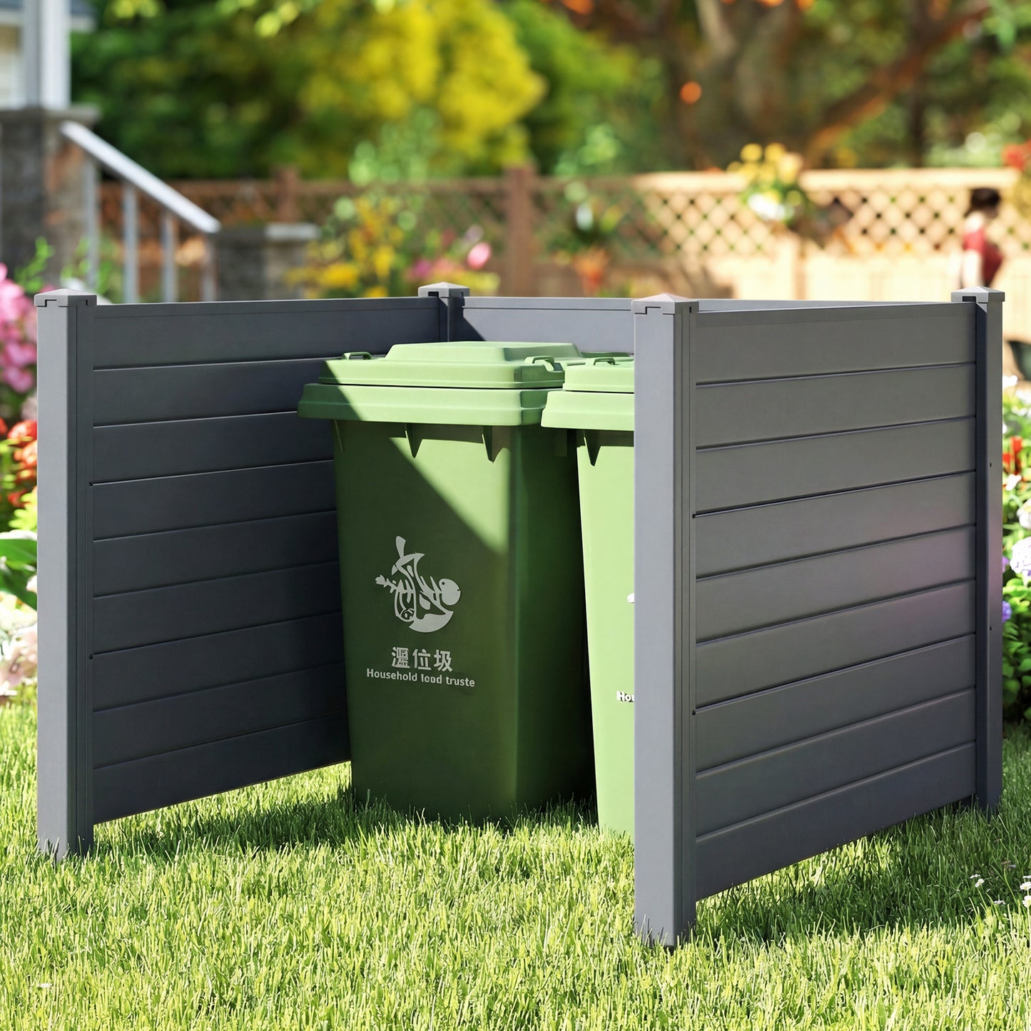 Patiojoy 48" x 38" Air Conditioner Fence 2/3 Panels Outdoor Privacy Fence with Metal Ground Stakes