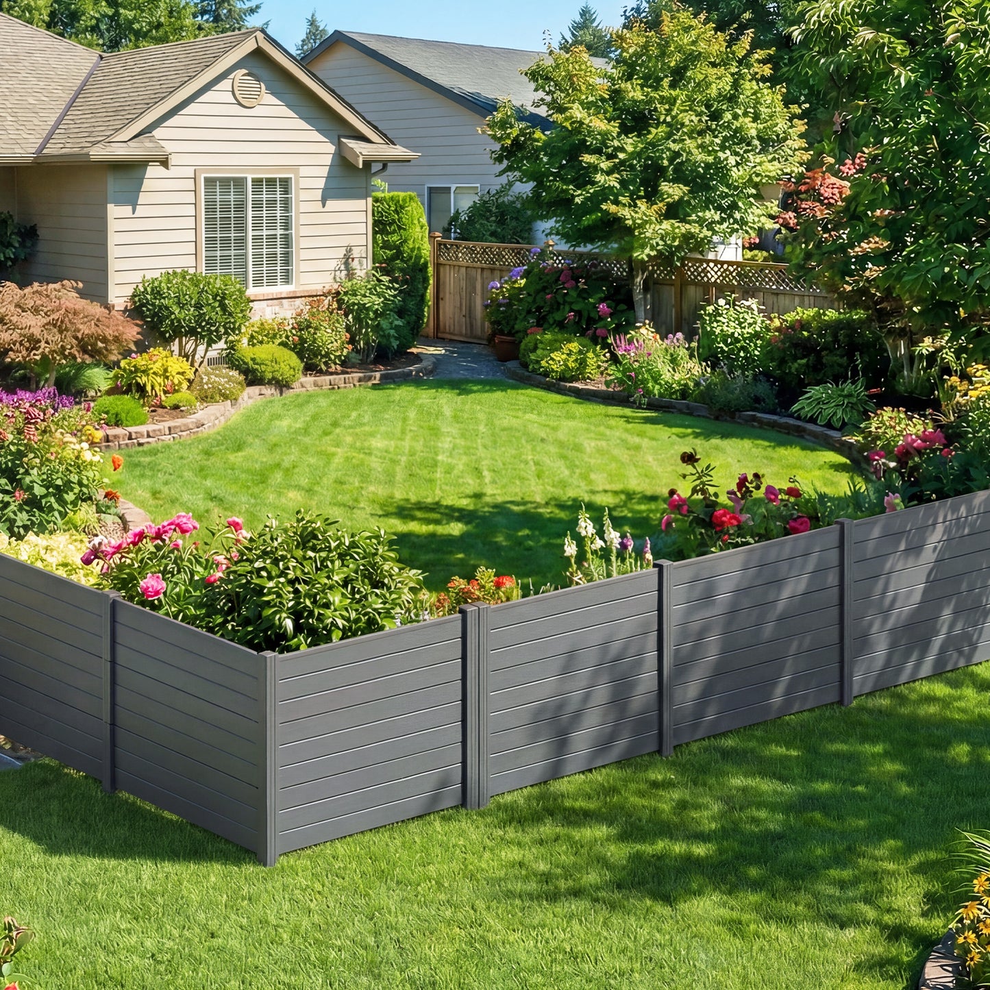 Patiojoy 48" x 38" Air Conditioner Fence 2/3 Panels Outdoor Privacy Fence with Metal Ground Stakes
