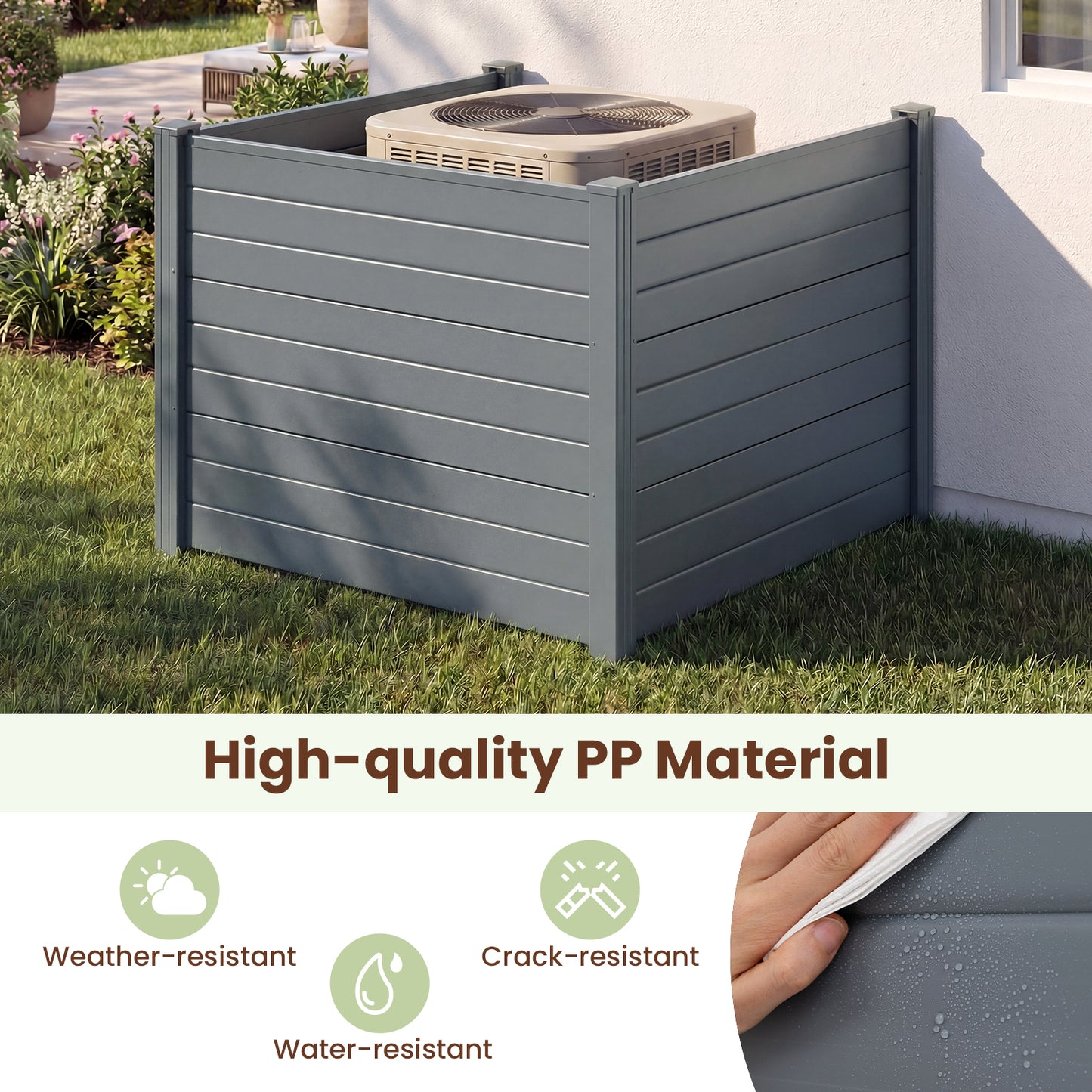 Patiojoy 48" x 38" Air Conditioner Fence 2/3 Panels Outdoor Privacy Fence with Metal Ground Stakes