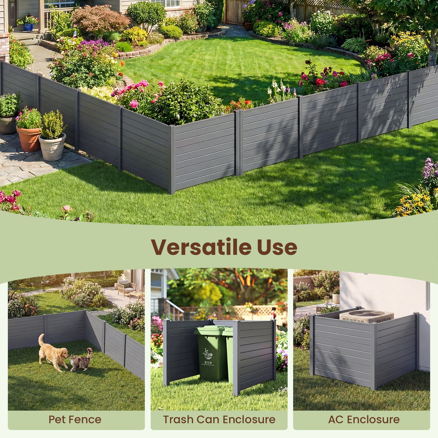 Patiojoy 48" x 38" Air Conditioner Fence 2/3 Panels Outdoor Privacy Fence with Metal Ground Stakes