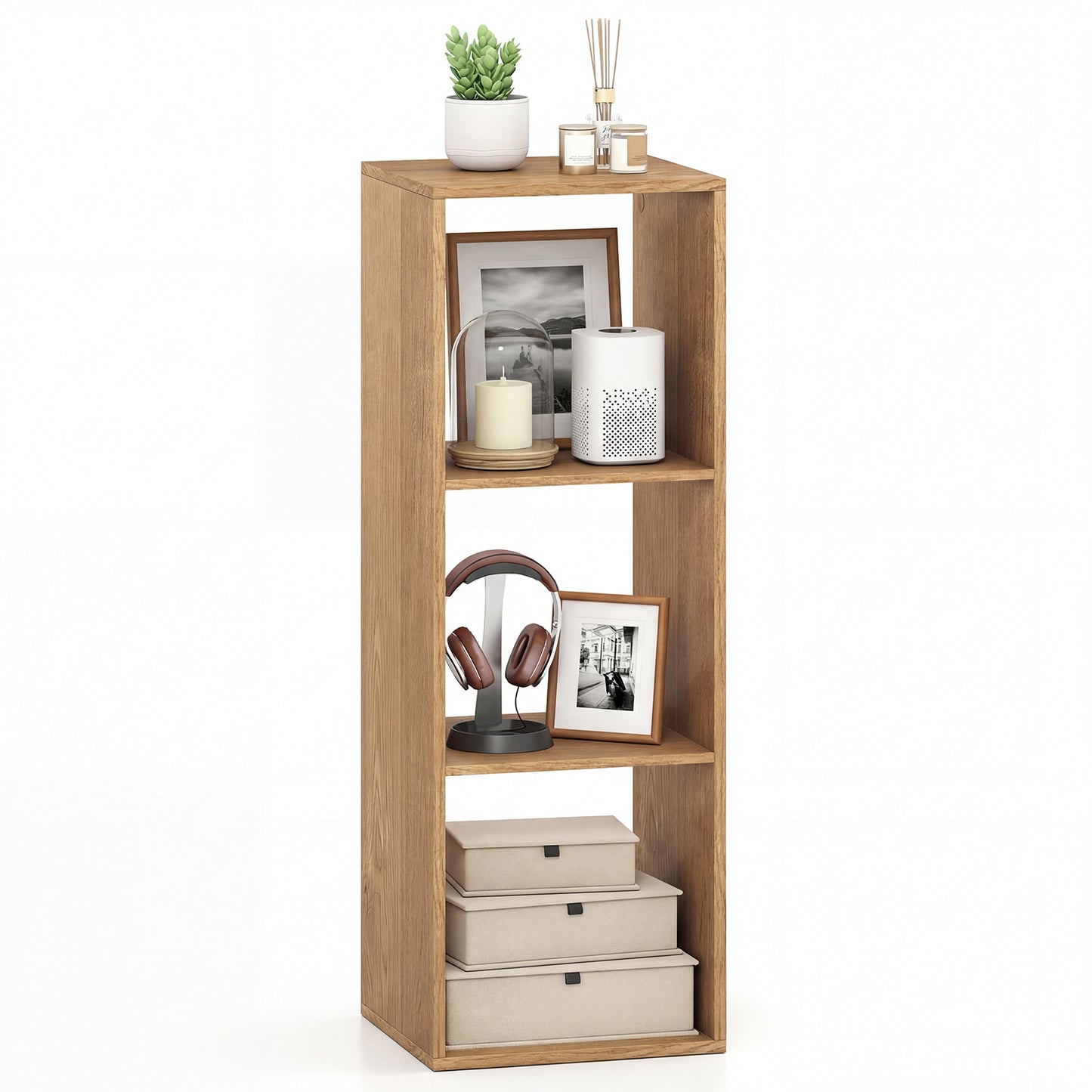 Patiojoy 3 Cube Bookcase Freestanding Bookcase with Open Back Anti-Tipping Kits Modern Display Rack Natural/Black/Coffee