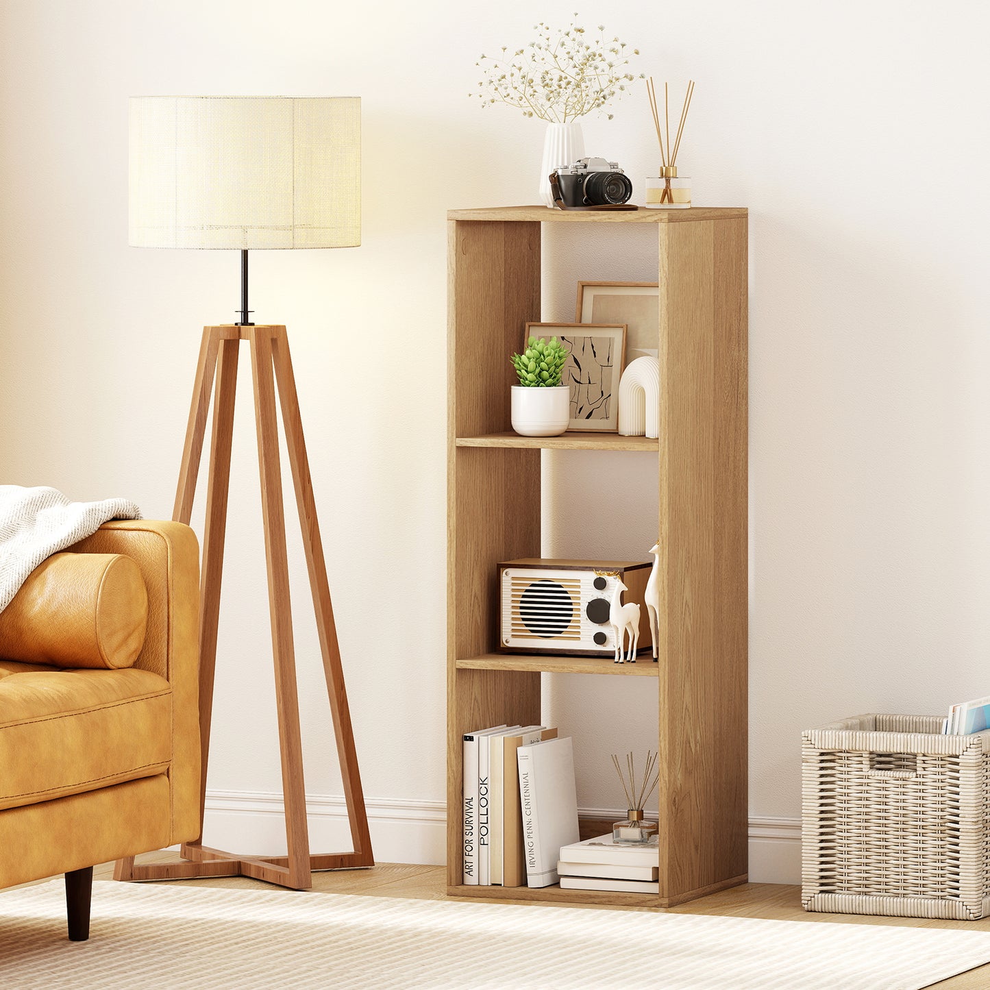 Patiojoy 3 Cube Bookcase Freestanding Bookcase with Open Back Anti-Tipping Kits Modern Display Rack Natural/Black/Coffee