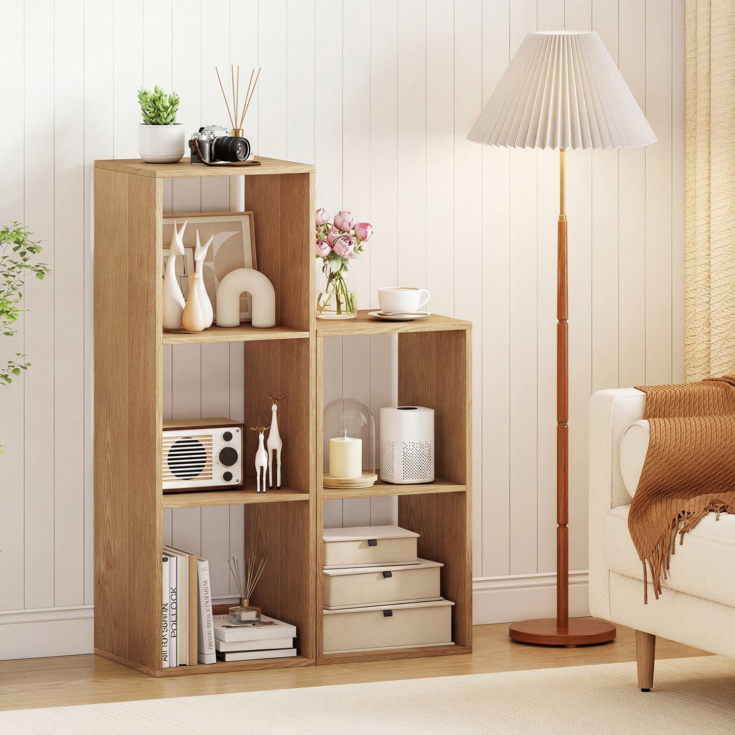 Patiojoy 3 Cube Bookcase Freestanding Bookcase with Open Back Anti-Tipping Kits Modern Display Rack Natural/Black/Coffee