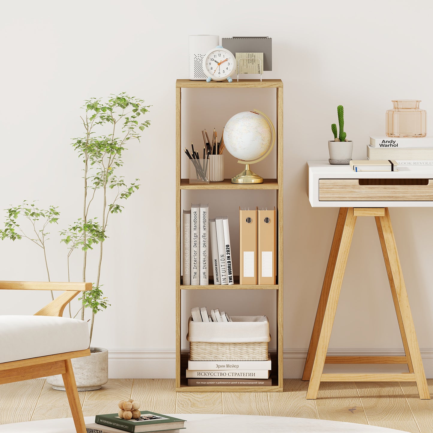 Patiojoy 3 Cube Bookcase Freestanding Bookcase with Open Back Anti-Tipping Kits Modern Display Rack Natural/Black/Coffee