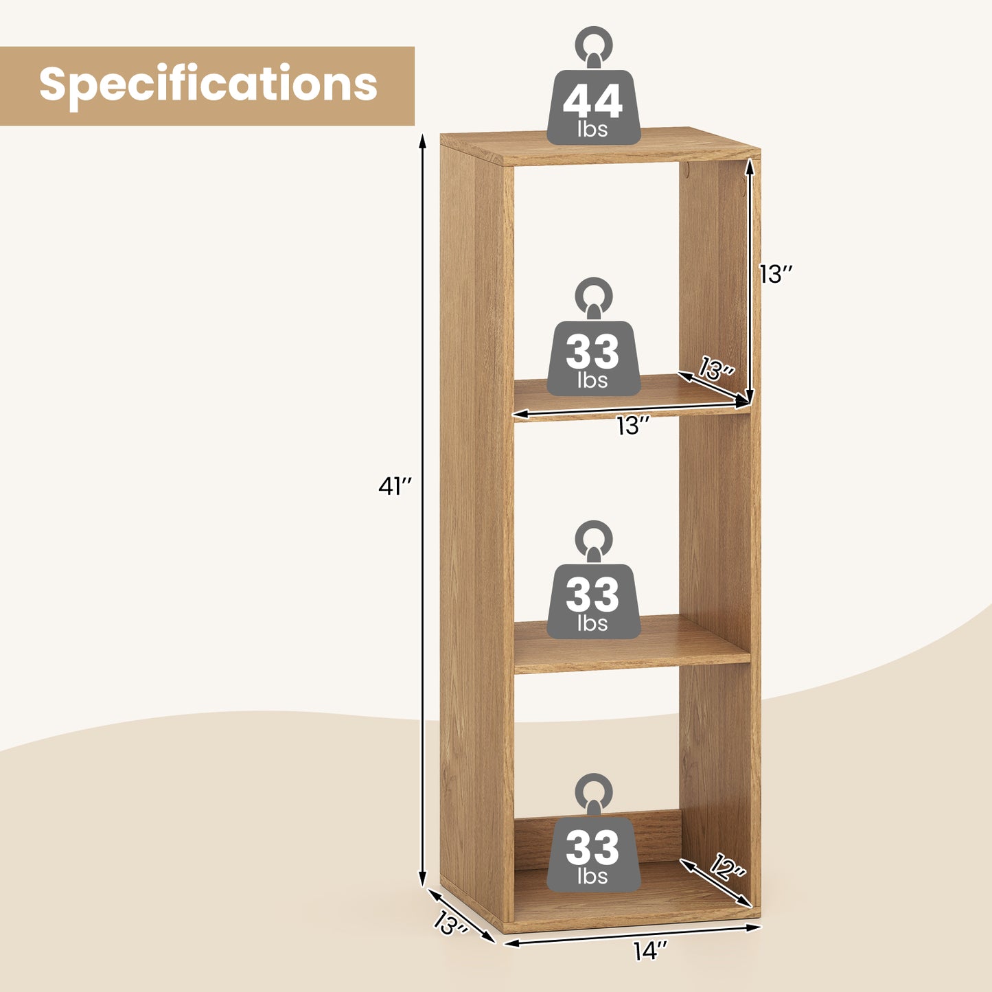 Patiojoy 3 Cube Bookcase Freestanding Bookcase with Open Back Anti-Tipping Kits Modern Display Rack Natural/Black/Coffee