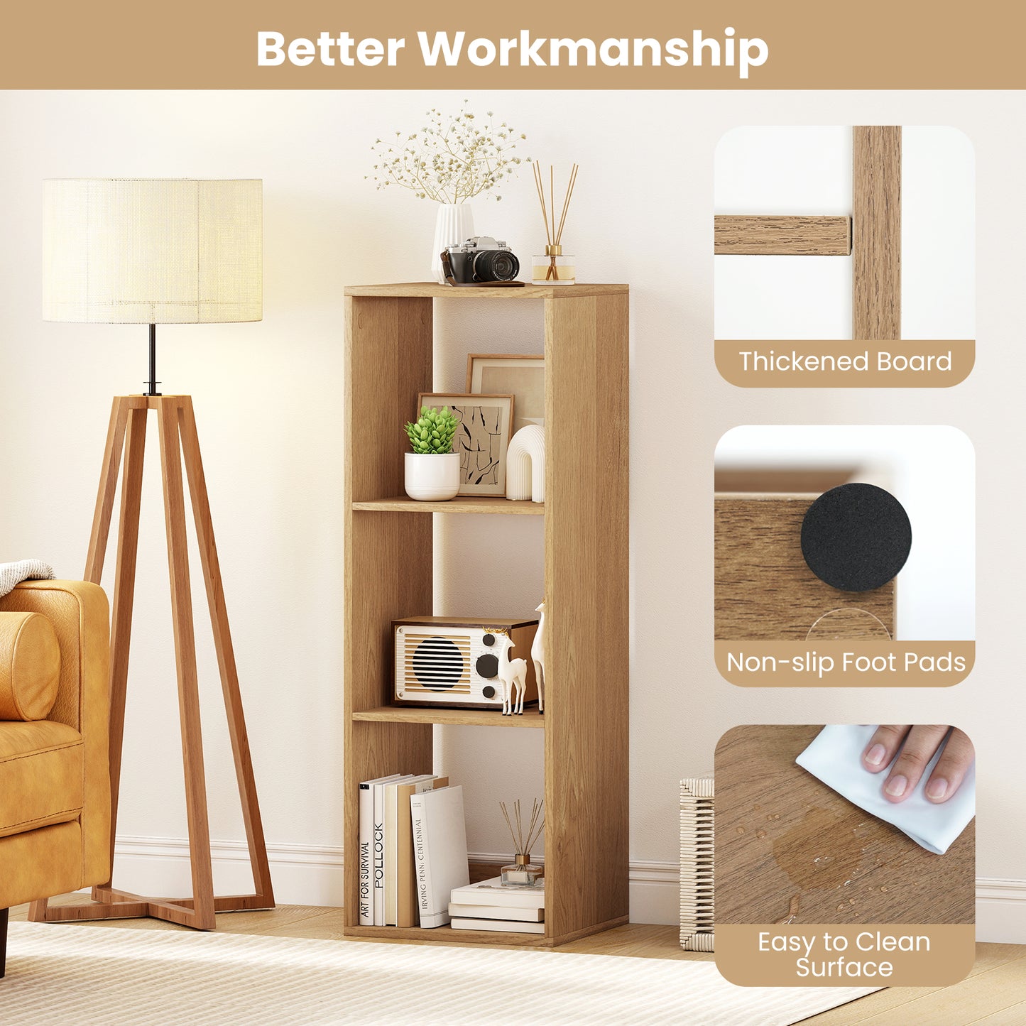 Patiojoy 3 Cube Bookcase Freestanding Bookcase with Open Back Anti-Tipping Kits Modern Display Rack Natural/Black/Coffee