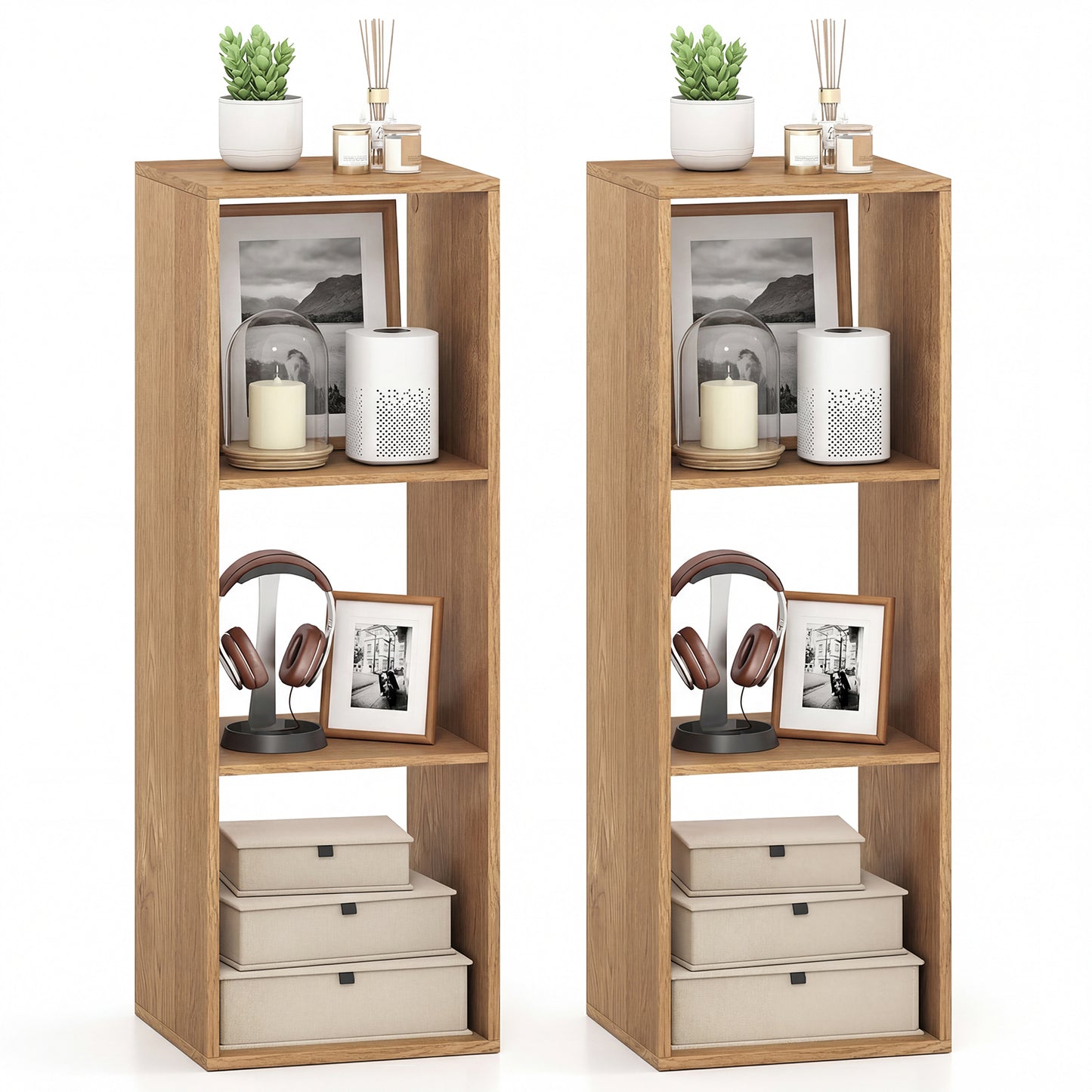 Patiojoy 3 Cube Bookcase Freestanding Bookcase with Open Back Anti-Tipping Kits Modern Display Rack Natural/Black/Coffee
