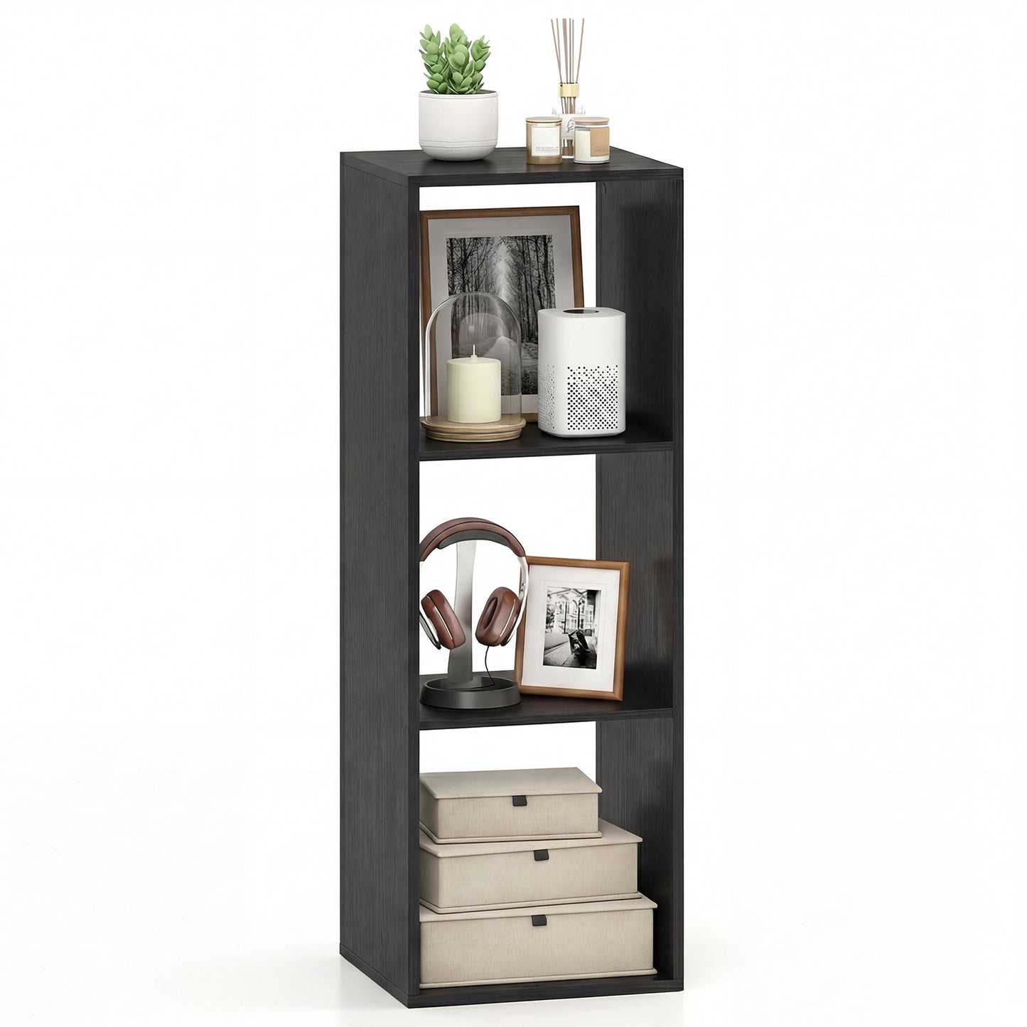 Patiojoy 3 Cube Bookcase Freestanding Bookcase with Open Back Anti-Tipping Kits Modern Display Rack Natural/Black/Coffee