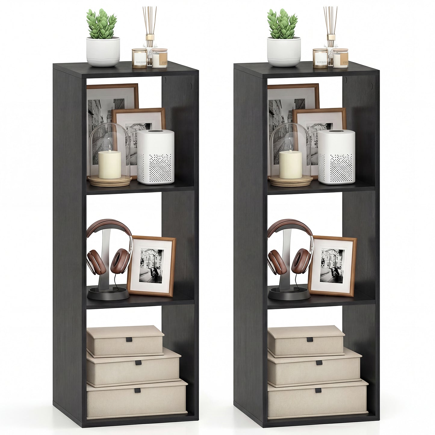 Patiojoy 3 Cube Bookcase Freestanding Bookcase with Open Back Anti-Tipping Kits Modern Display Rack Natural/Black/Coffee