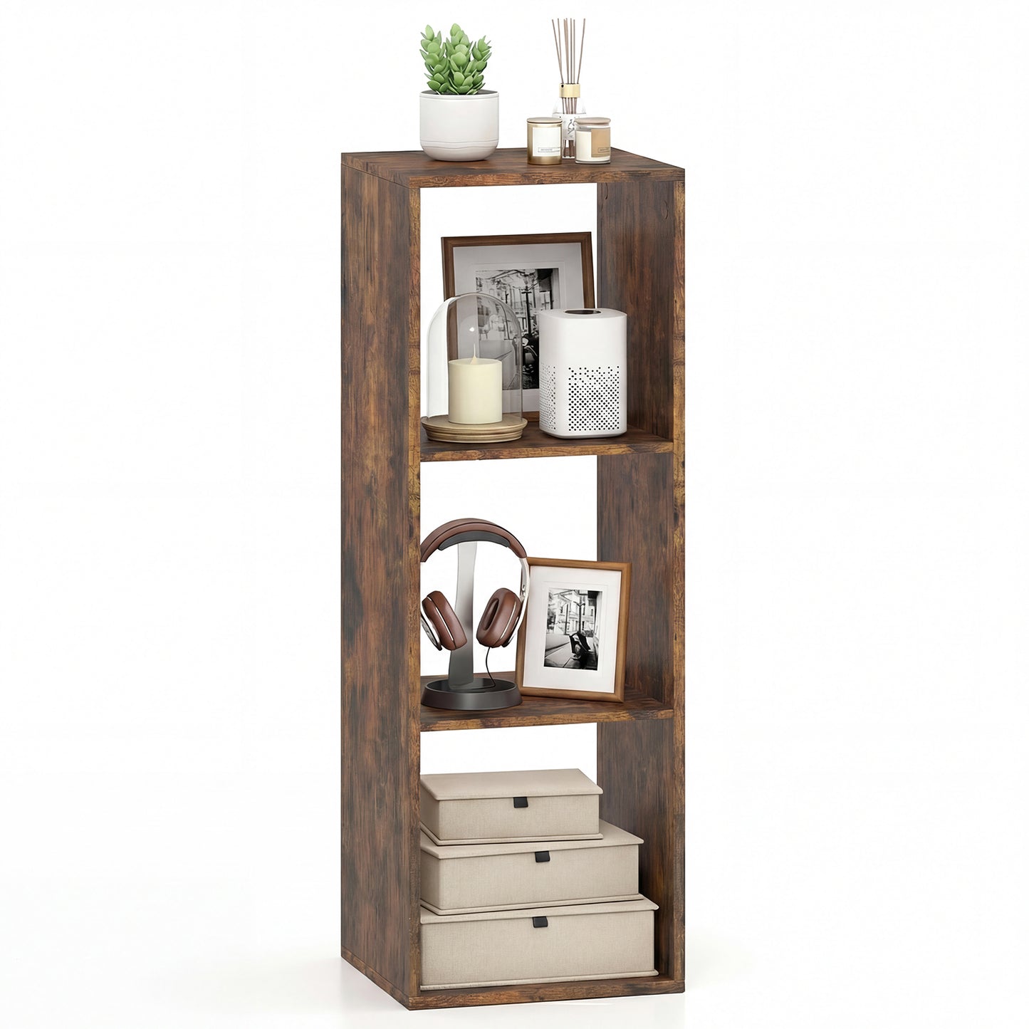 Patiojoy 3 Cube Bookcase Freestanding Bookcase with Open Back Anti-Tipping Kits Modern Display Rack Natural/Black/Coffee