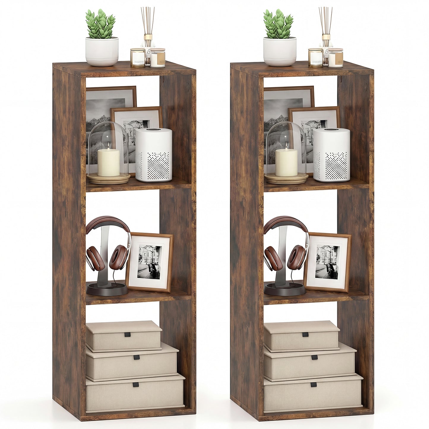 Patiojoy 3 Cube Bookcase Freestanding Bookcase with Open Back Anti-Tipping Kits Modern Display Rack Natural/Black/Coffee