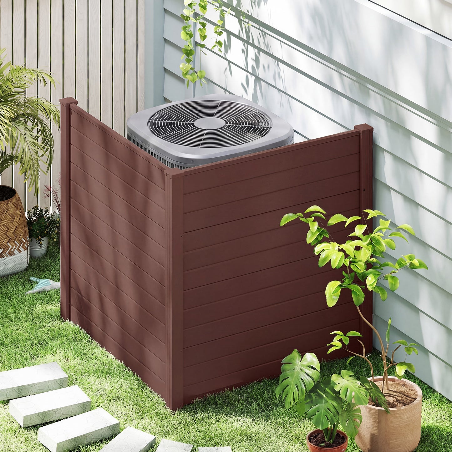 Patiojoy 48" W x 48" H Outdoor Privacy Fence Screen 2/4 Panels Air Conditioner Fence Brown