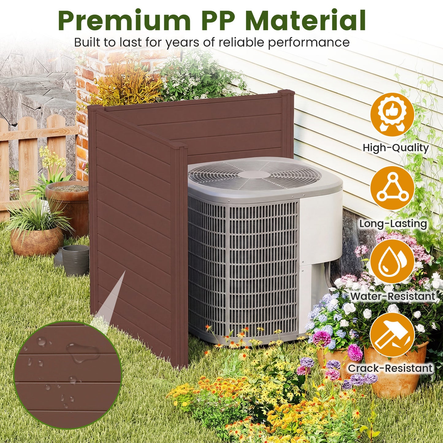 Patiojoy 48" W x 48" H Outdoor Privacy Fence Screen 2/4 Panels Air Conditioner Fence Brown