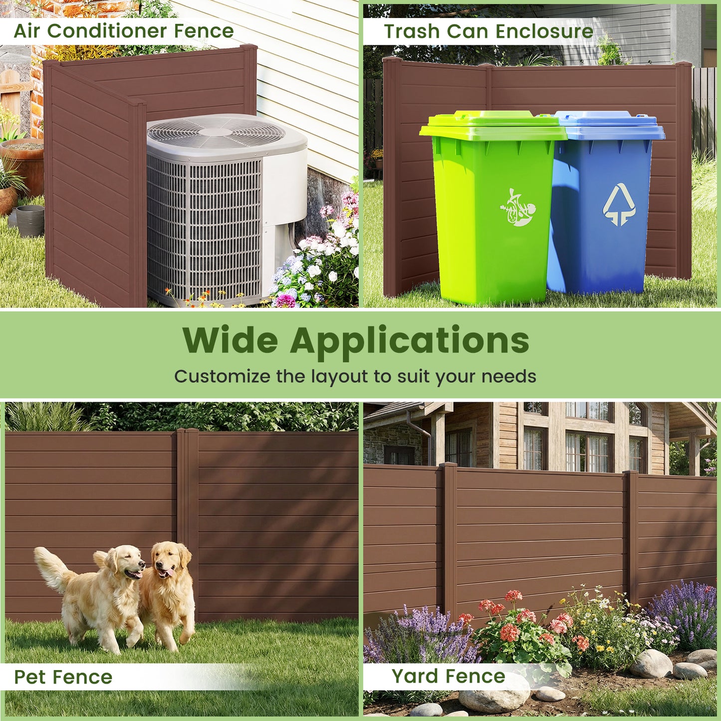 Patiojoy 48" W x 48" H Outdoor Privacy Fence Screen 2/4 Panels Air Conditioner Fence Brown