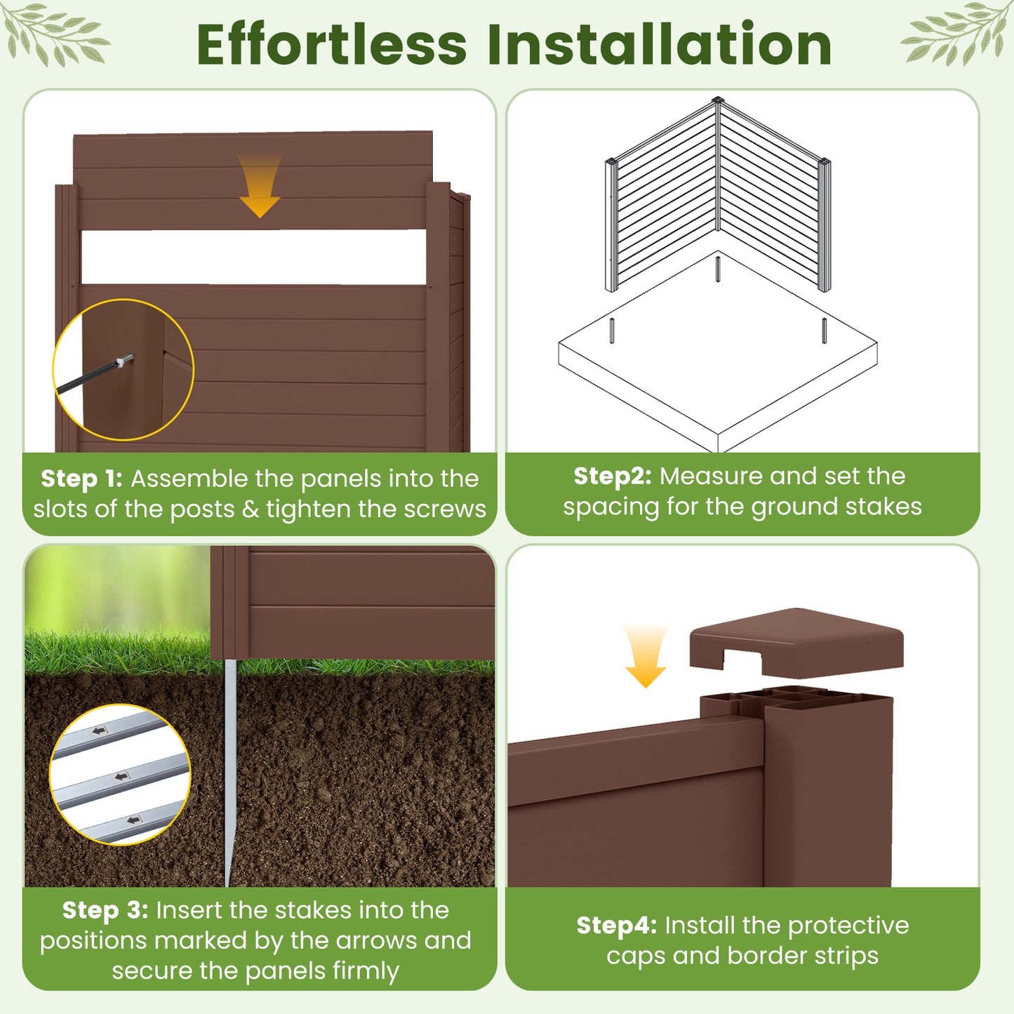 Patiojoy 48" W x 48" H Outdoor Privacy Fence Screen 2/4 Panels Air Conditioner Fence Brown
