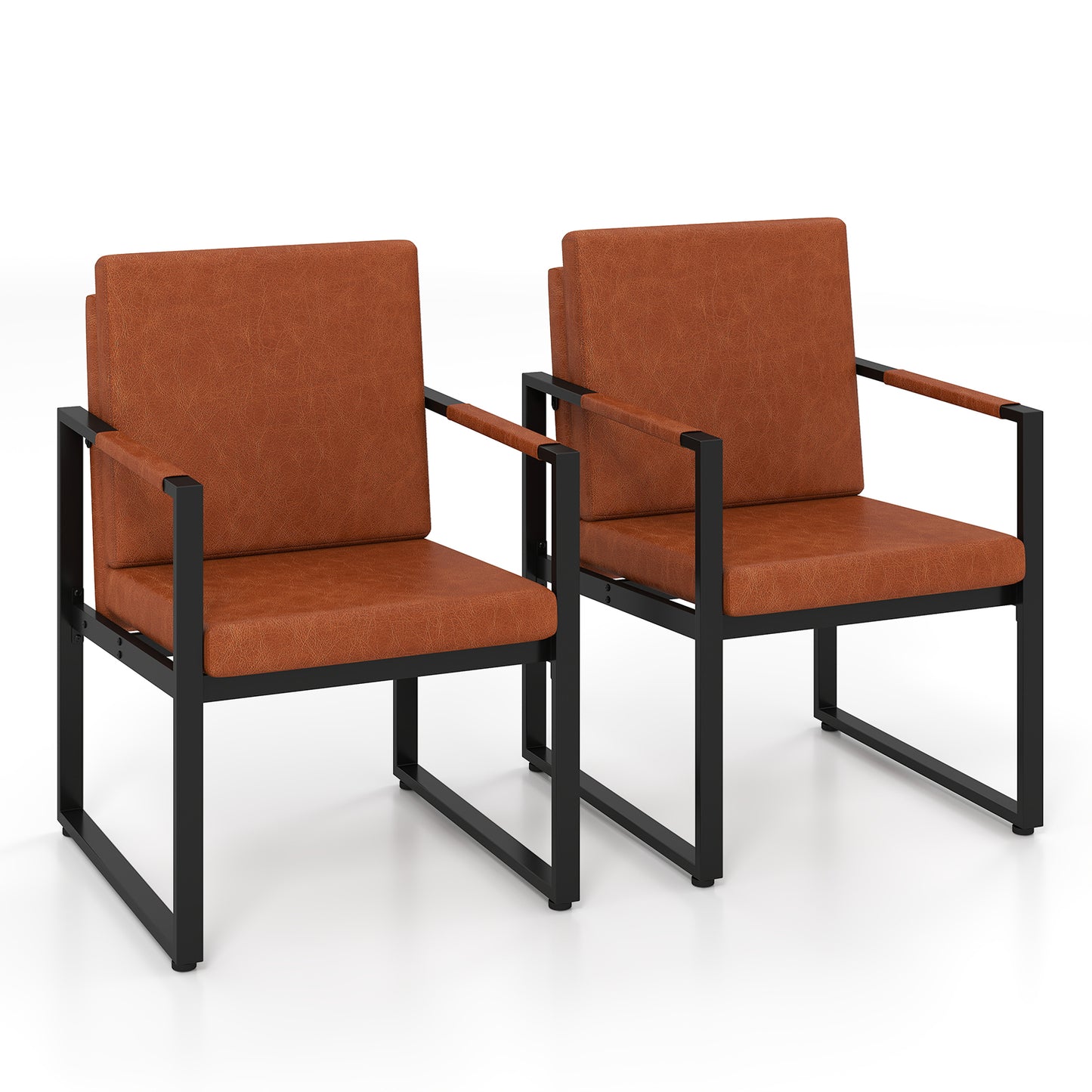 Patiojoy Accent Chair Set of 2 Mid Century Modern Single Sofa Chairs with PU upholstered Cushions Brown