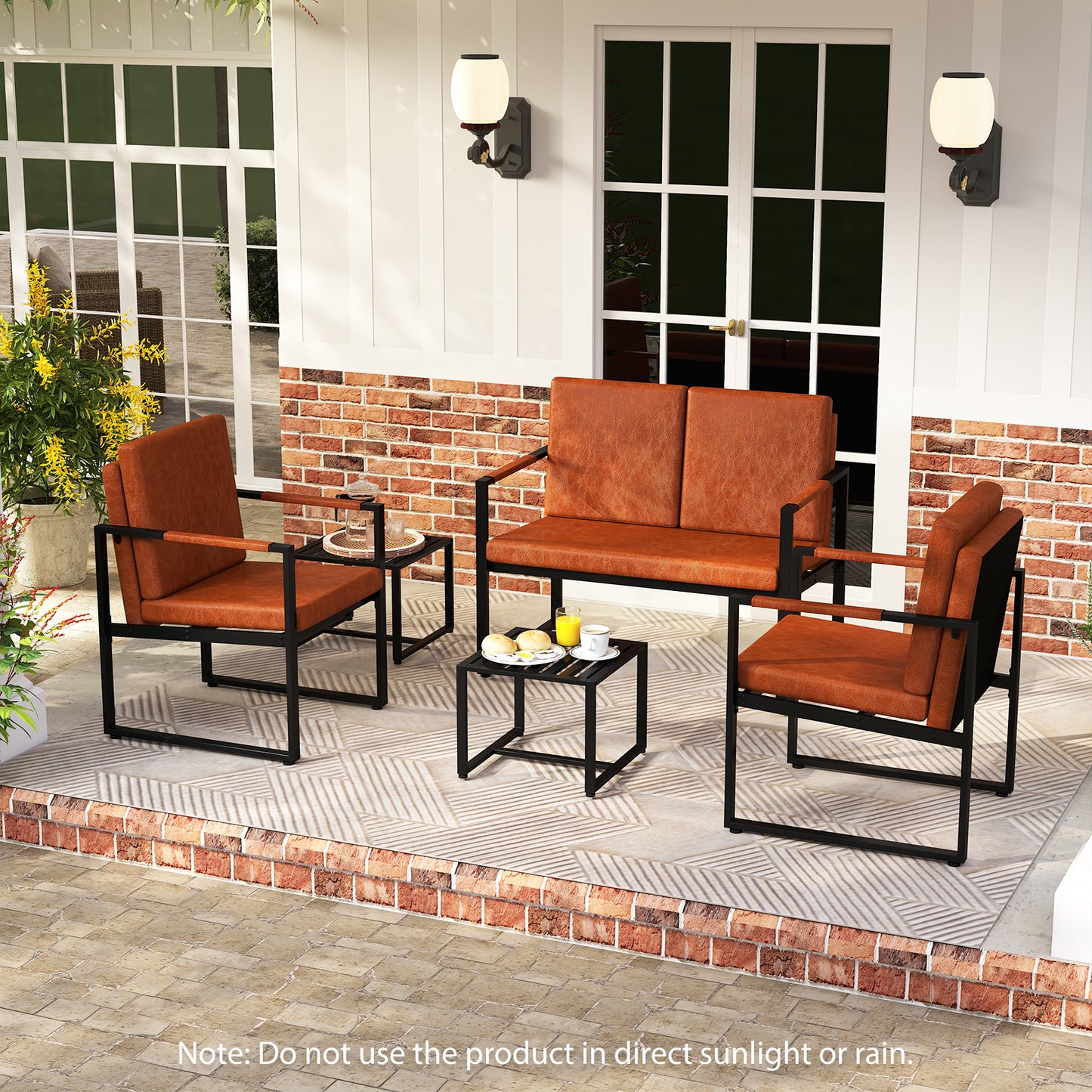 Patiojoy Accent Chair Set of 2 Mid Century Modern Single Sofa Chairs with PU upholstered Cushions Brown