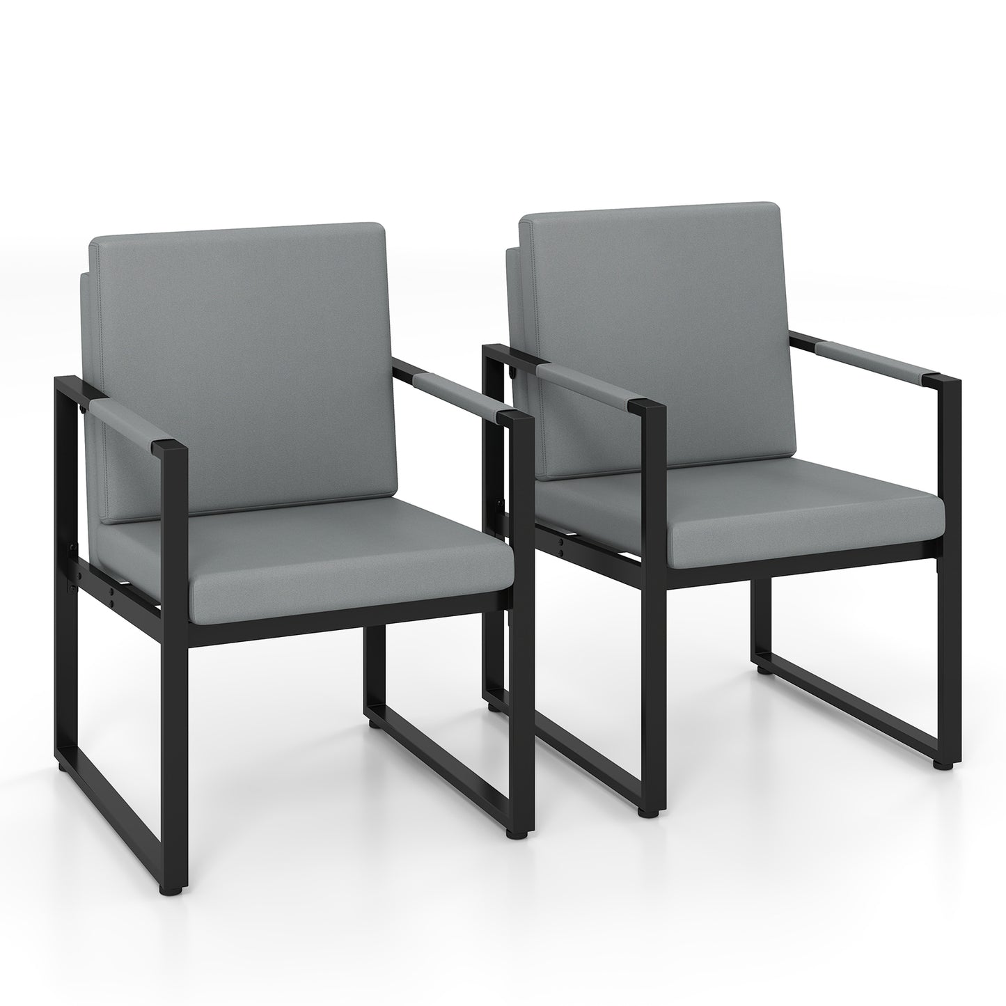 Patiojoy Accent Chair Set of 2 Mid Century Modern Single Sofa Chairs with PU upholstered Cushions Grey