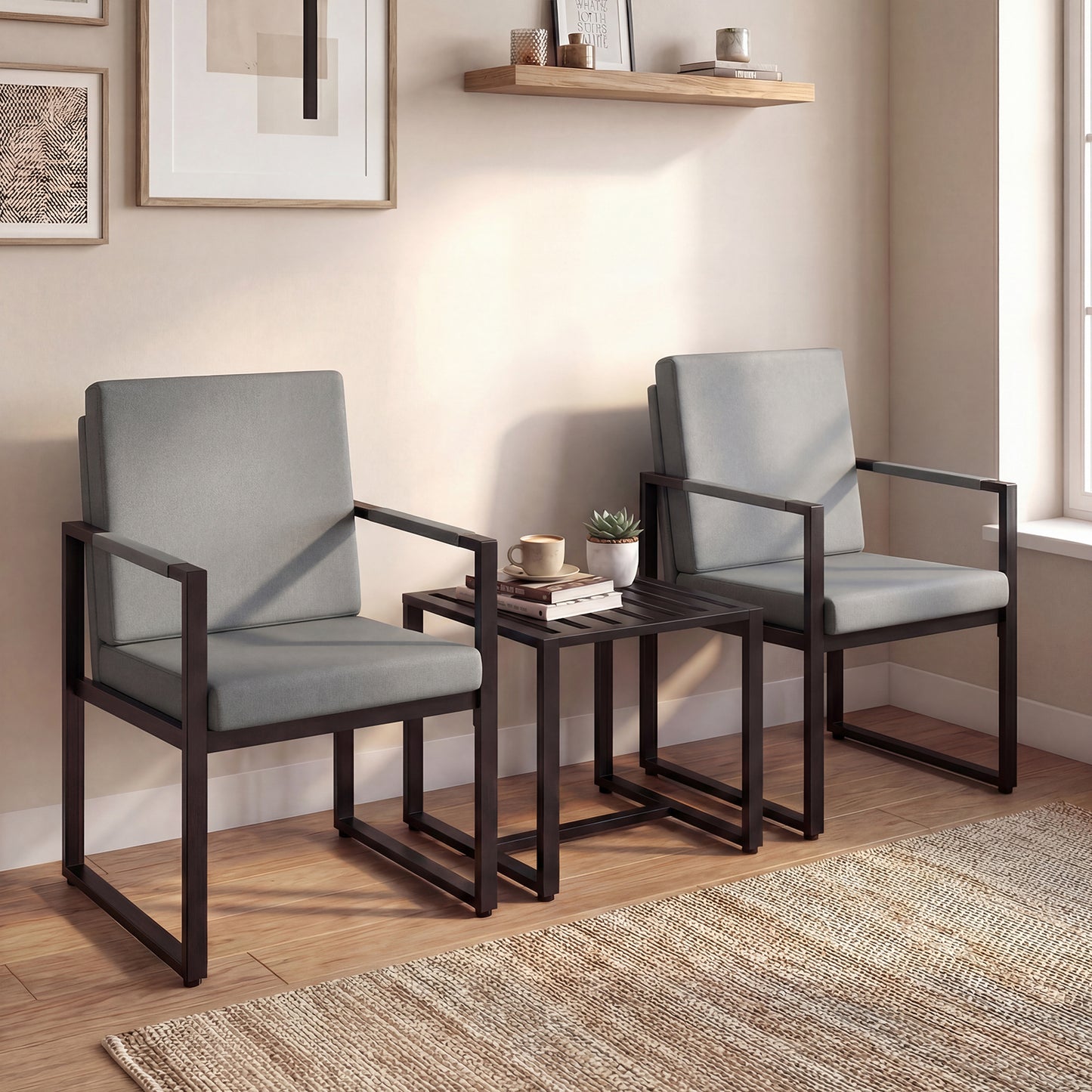 Patiojoy Accent Chair Set of 2 Mid Century Modern Single Sofa Chairs with PU upholstered Cushions Grey