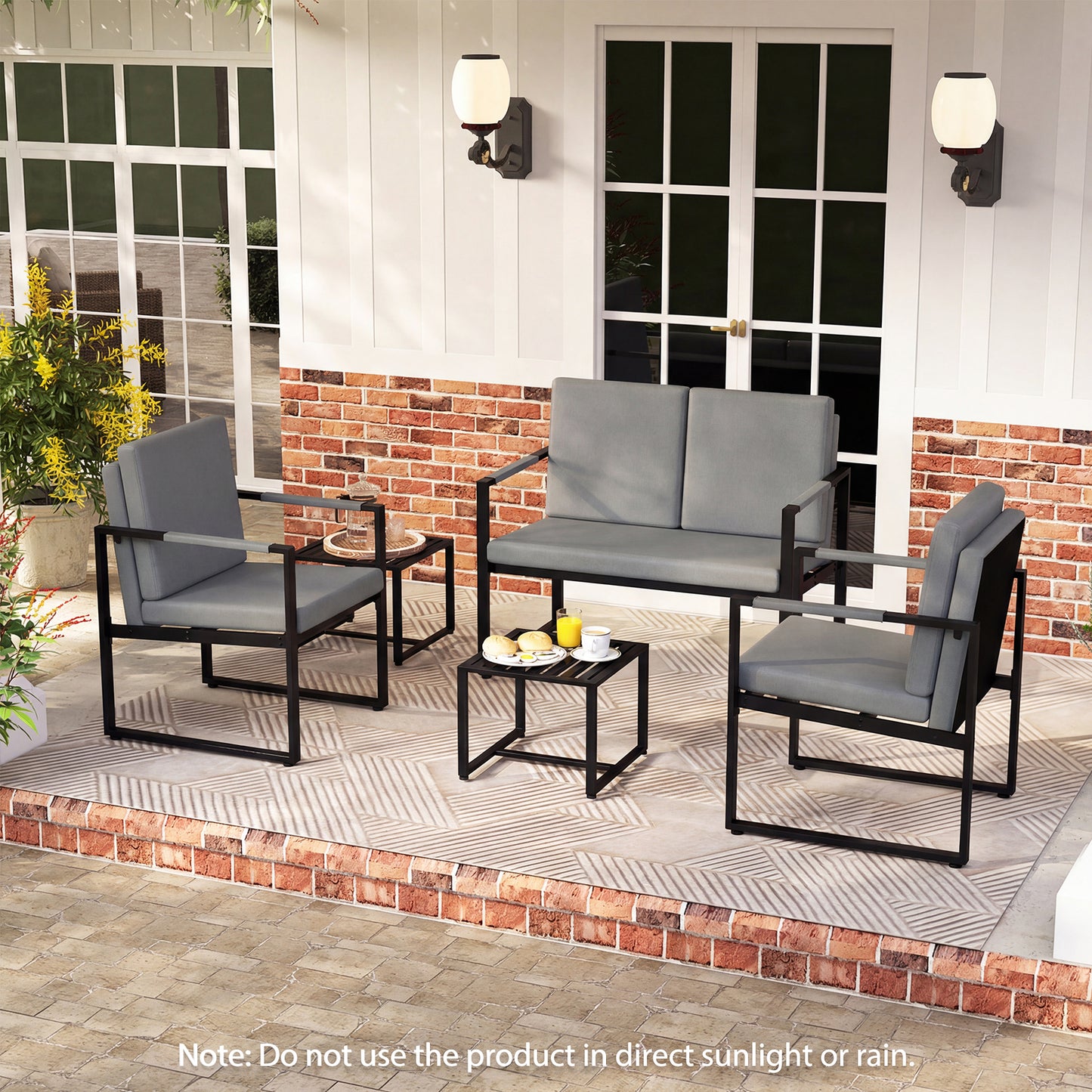 Patiojoy Accent Chair Set of 2 Mid Century Modern Single Sofa Chairs with PU upholstered Cushions Grey
