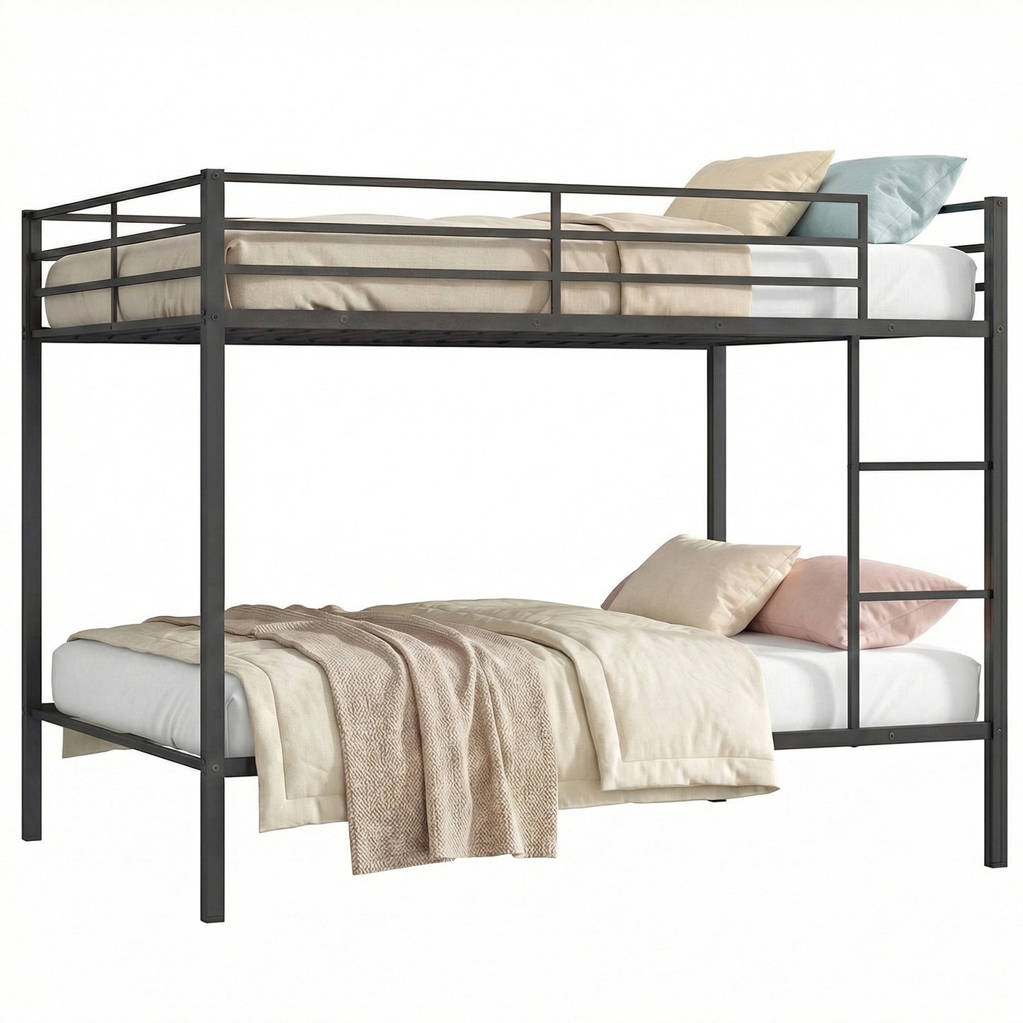Patiojoy Full Over Full Metal Bunk Bed Heavy-Duty Modern Bunk Bed with Full-Length Guardrails and Built-In Ladder