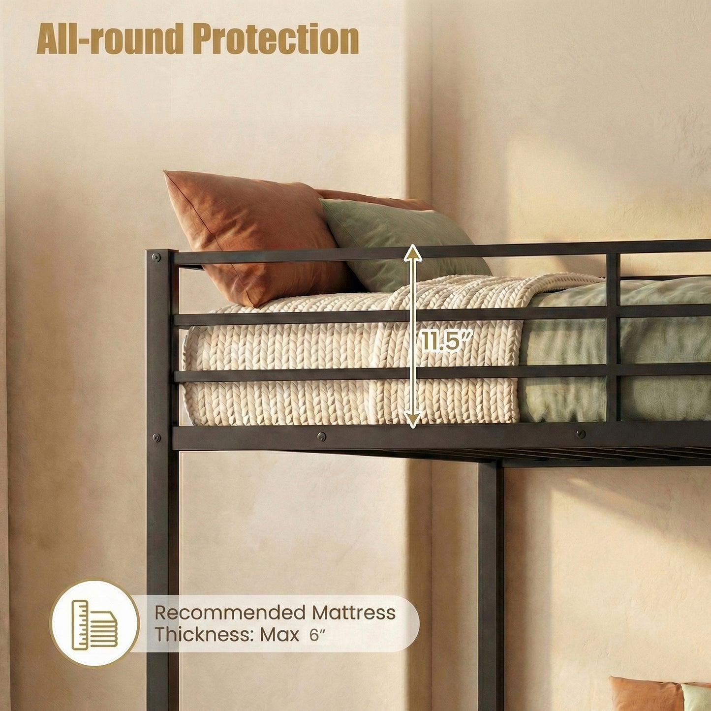 Patiojoy Full Over Full Metal Bunk Bed Heavy-Duty Modern Bunk Bed with Full-Length Guardrails and Built-In Ladder