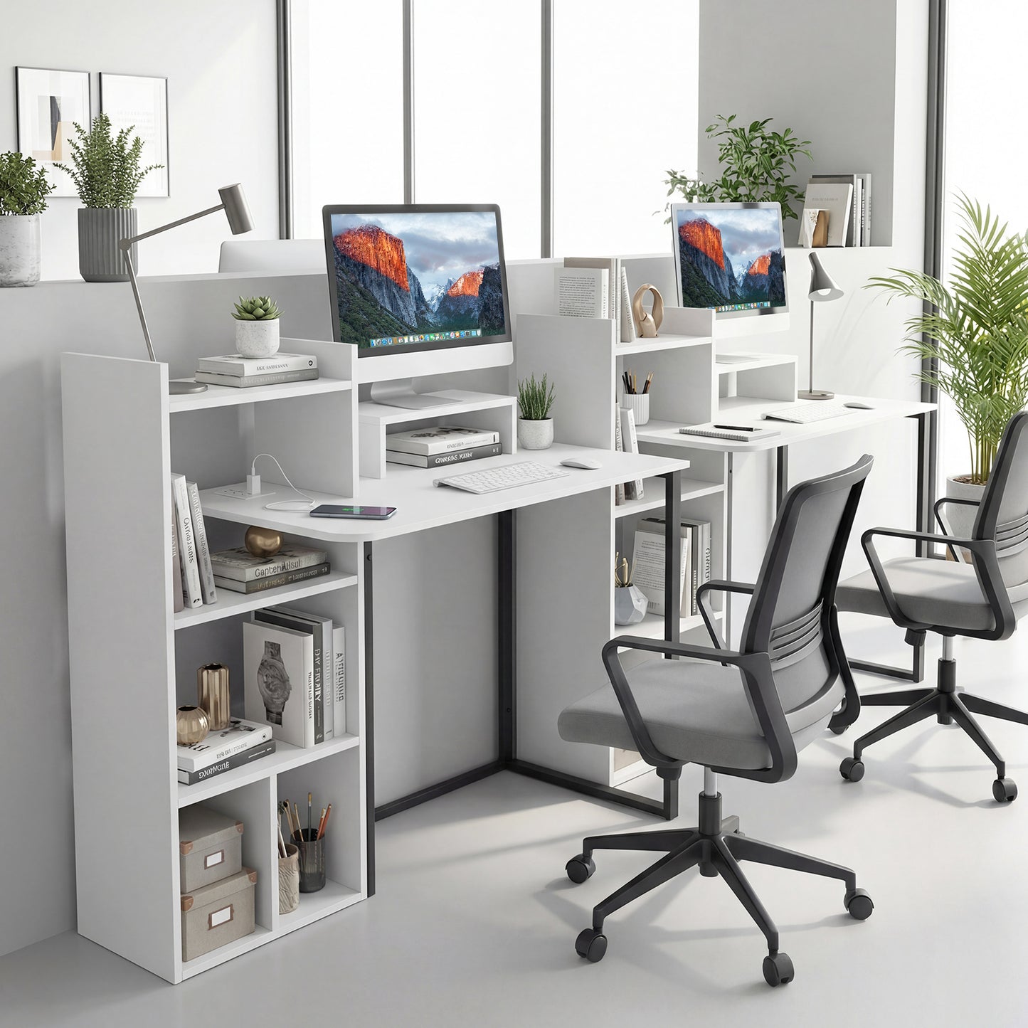 Patiojoy Computer Desk with Power Outlets 43.5" Gaming Writing Desk with Monitor Stand for Home Office and Study Room