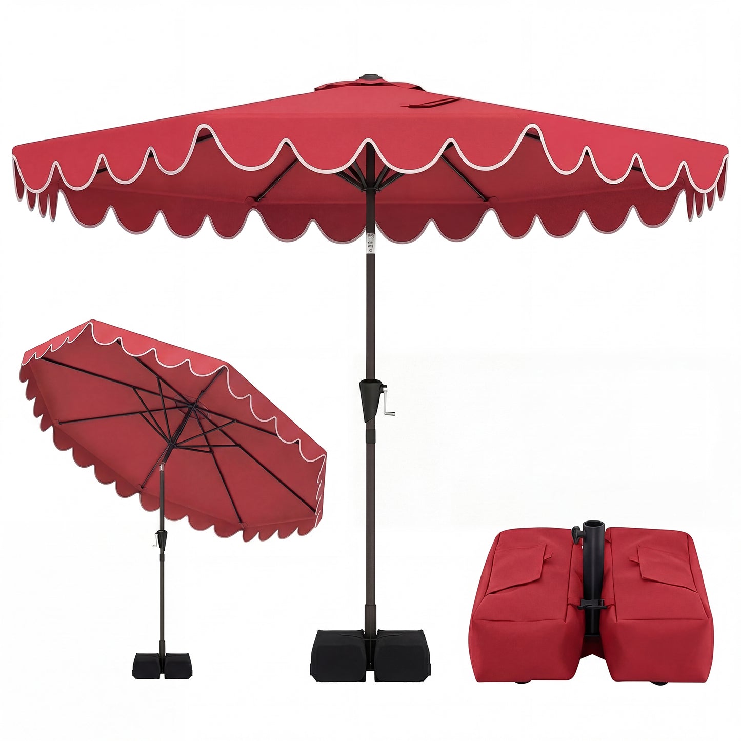 Patiojoy 10 FT Patio Umbrella with Weighted Base Included Outdoor Market Umbrella with Push Button Tilt & Crank Wine Red/Beige/Brown/Gray/Turquoise