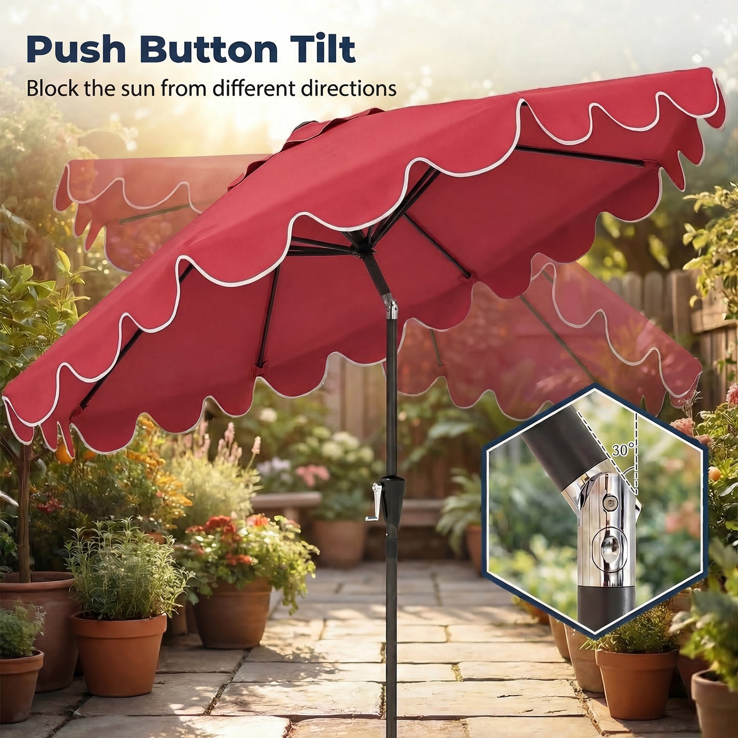 Patiojoy 10 FT Patio Umbrella with Weighted Base Included Outdoor Market Umbrella with Push Button Tilt & Crank Wine Red/Beige/Brown/Gray/Turquoise
