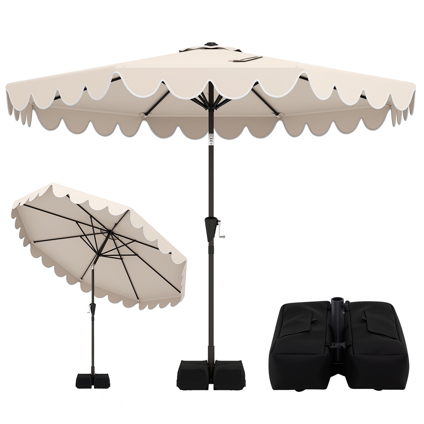 Patiojoy 10 FT Patio Umbrella with Weighted Base Included Outdoor Market Umbrella with Push Button Tilt & Crank Wine Red/Beige/Brown/Gray/Turquoise