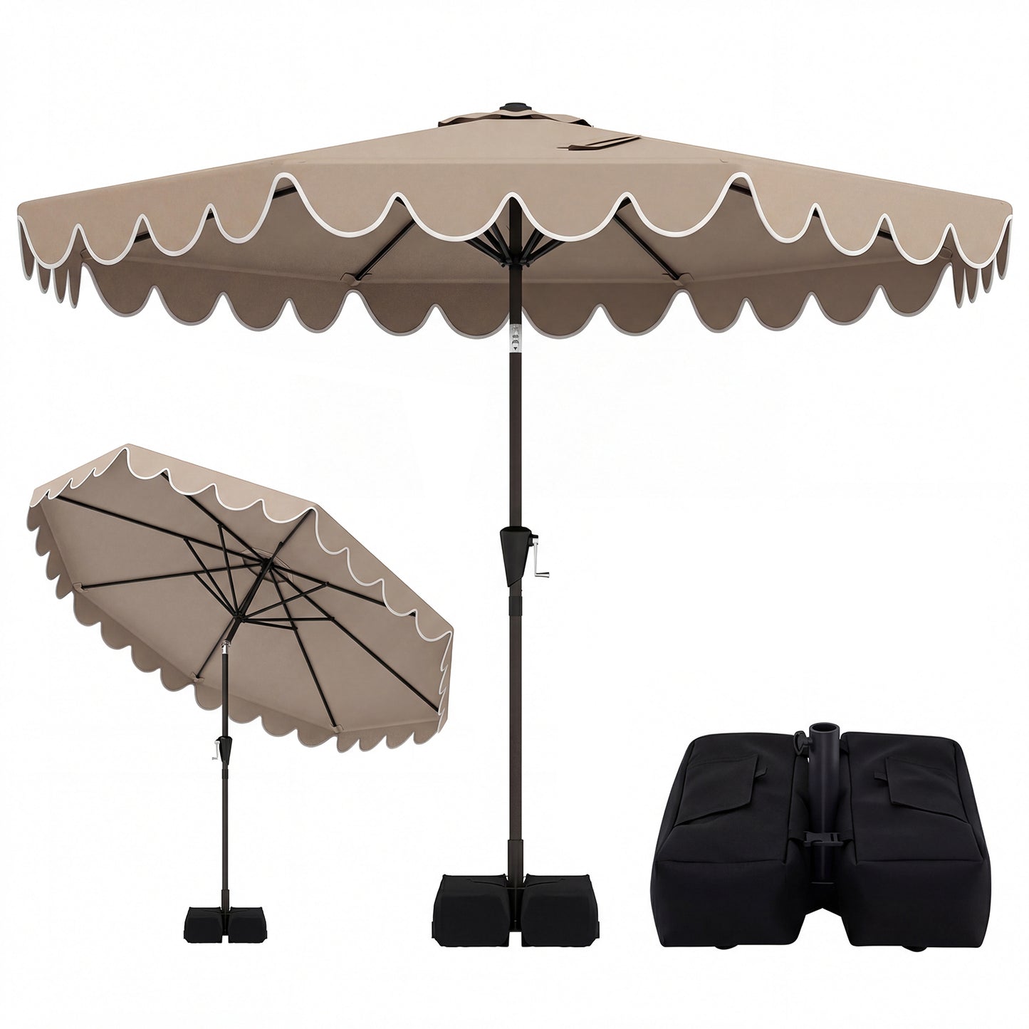 Patiojoy 10 FT Patio Umbrella with Weighted Base Included Outdoor Market Umbrella with Push Button Tilt & Crank Wine Red/Beige/Brown/Gray/Turquoise