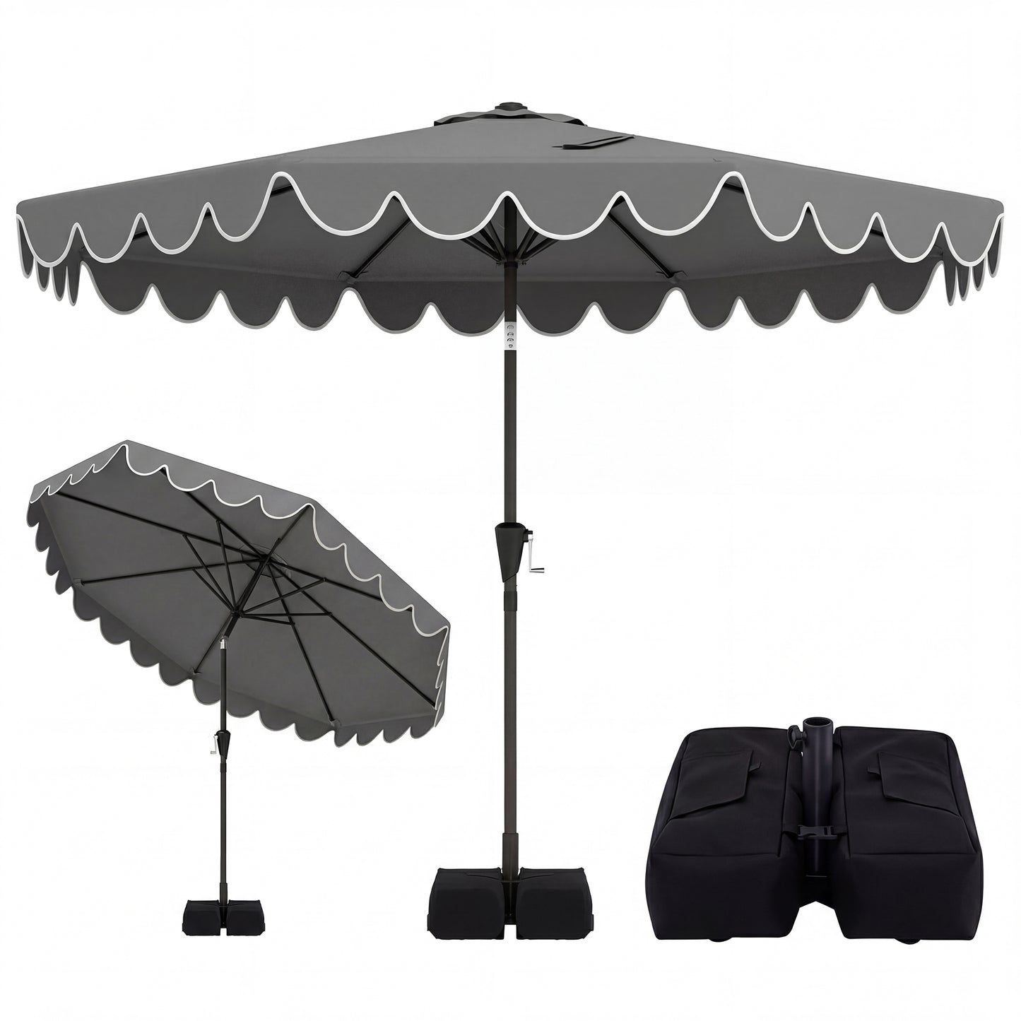 Patiojoy 10 FT Patio Umbrella with Weighted Base Included Outdoor Market Umbrella with Push Button Tilt & Crank Wine Red/Beige/Brown/Gray/Turquoise