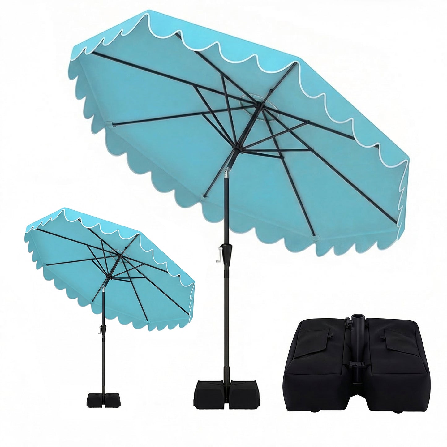 Patiojoy 10 FT Patio Umbrella with Weighted Base Included Outdoor Market Umbrella with Push Button Tilt & Crank Wine Red/Beige/Brown/Gray/Turquoise