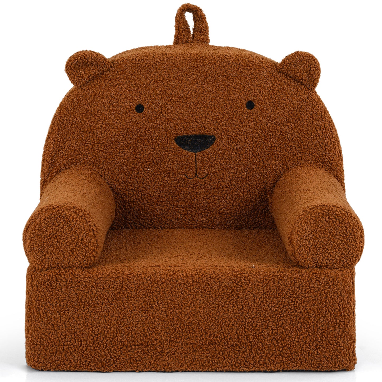 Patiojoy Kids Bear Sofa Toddler Foam Couch with Soft Fleece Fabric Cover Cute Reading Chair for Children Brown/Gray/Navy/Pink
