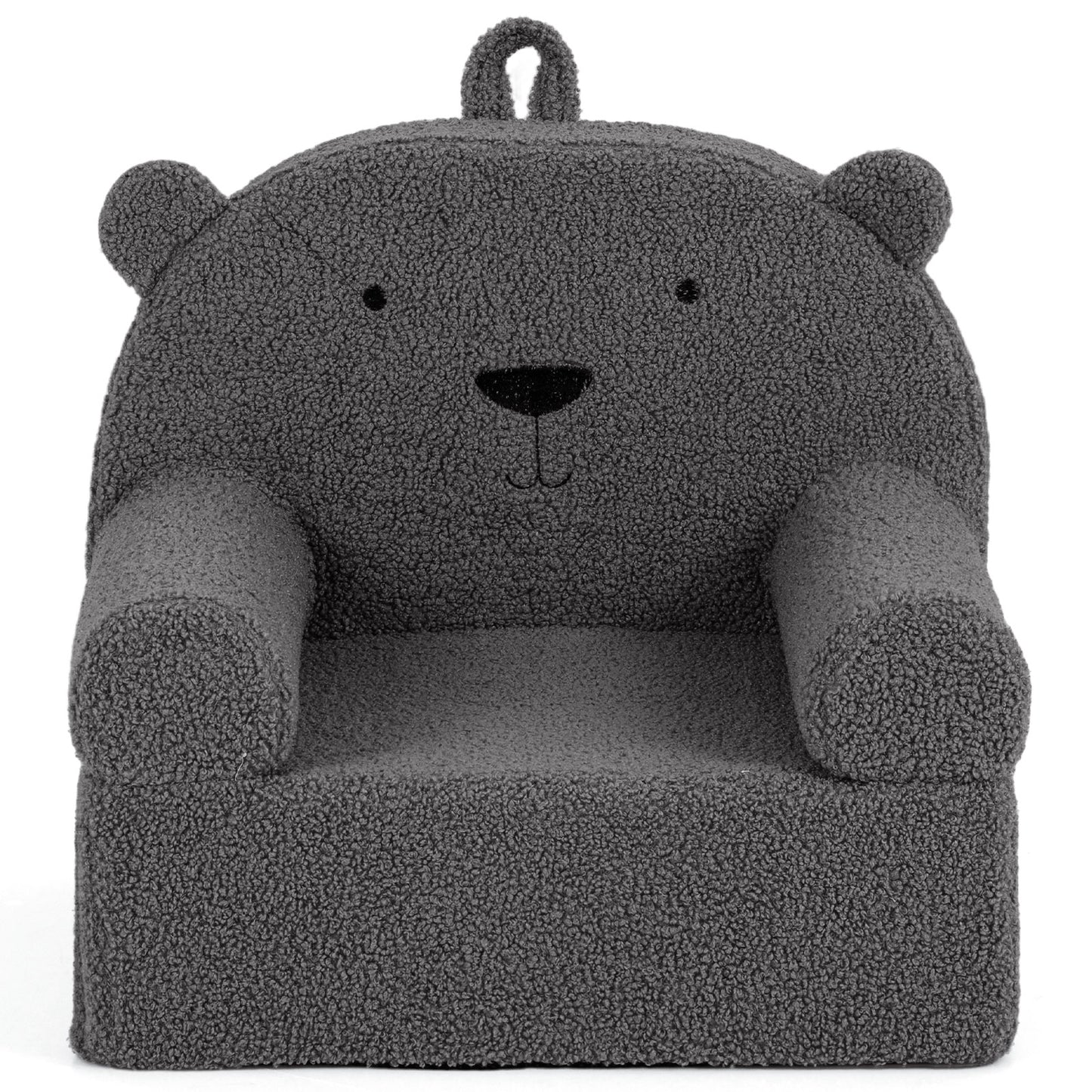 Patiojoy Kids Bear Sofa Toddler Foam Couch with Soft Fleece Fabric Cover Cute Reading Chair for Children Brown/Gray/Navy/Pink
