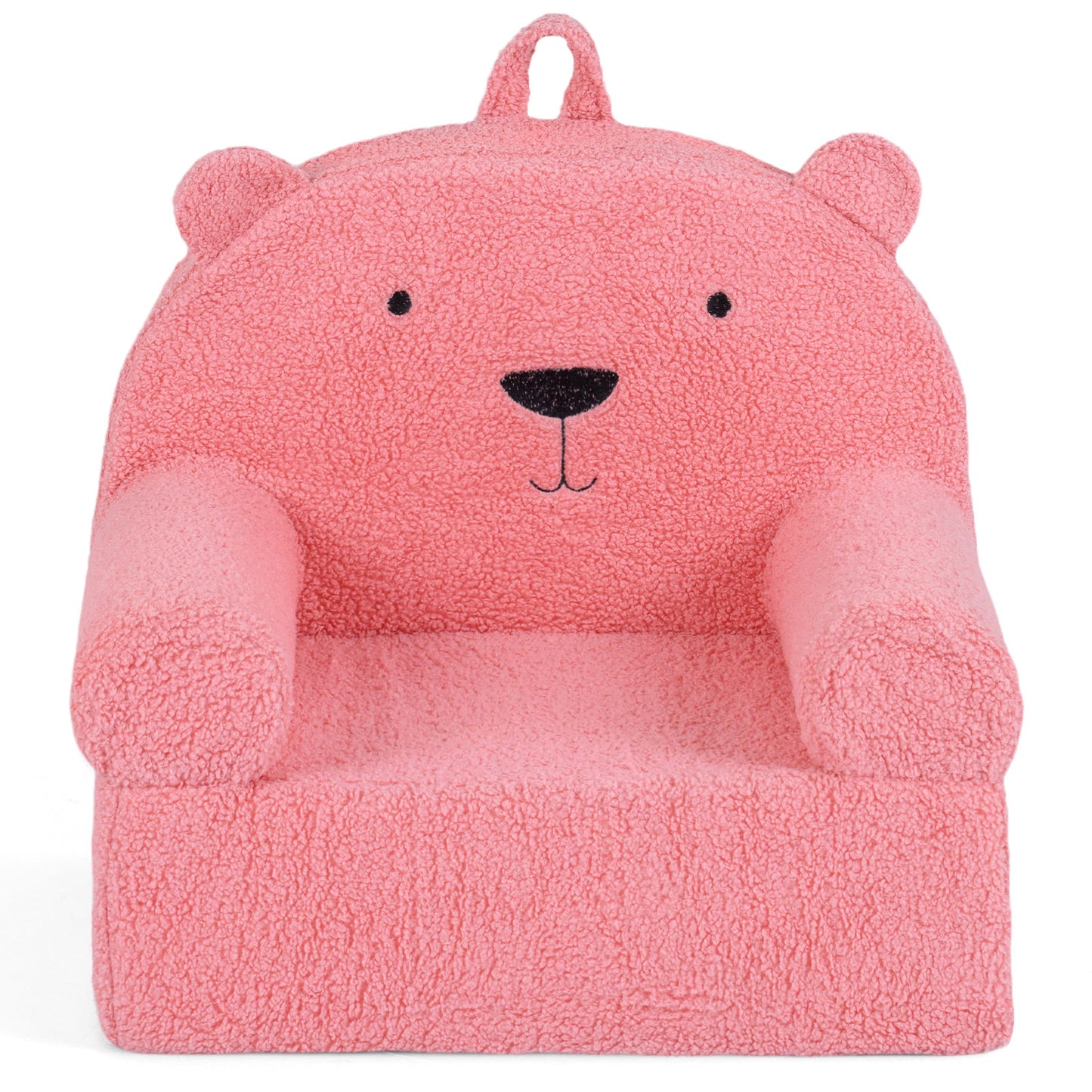 Patiojoy Kids Bear Sofa Toddler Foam Couch with Soft Fleece Fabric Cover Cute Reading Chair for Children Brown/Gray/Navy/Pink