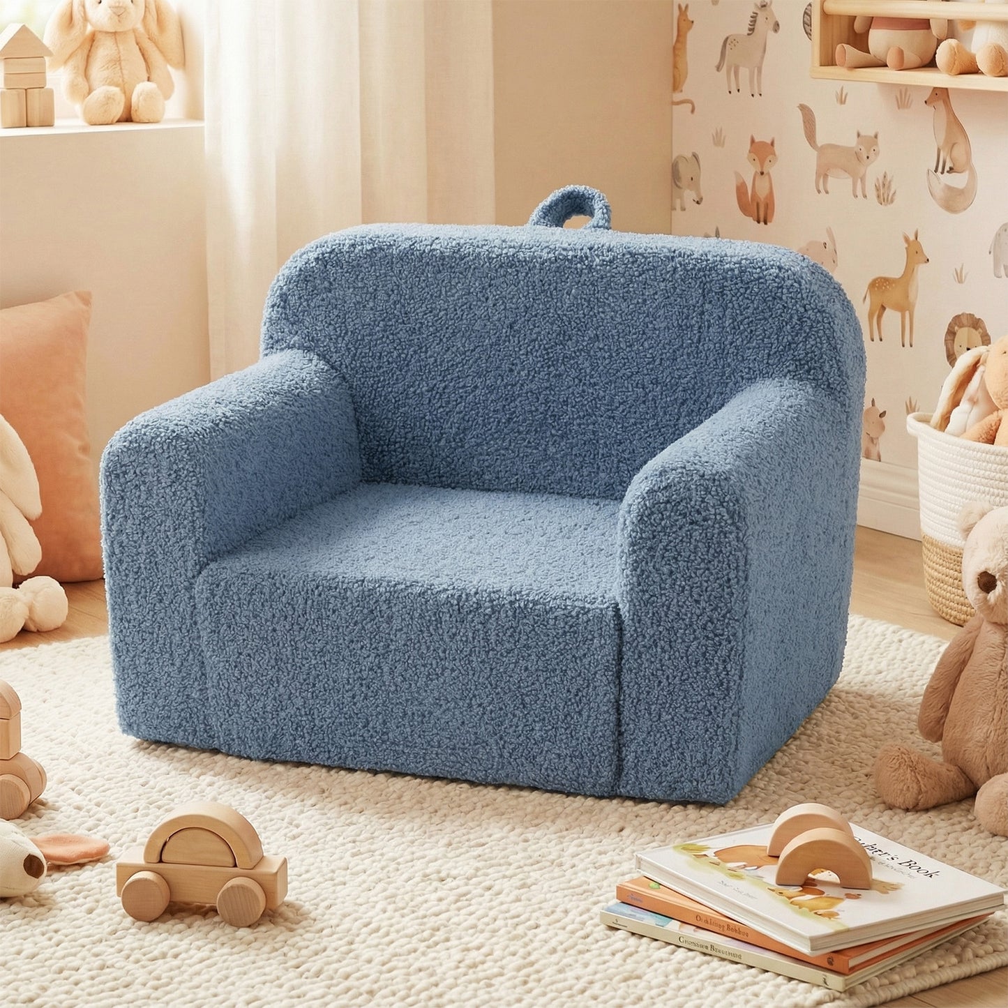 Patiojoy Kids Sofa Toddler Foam Couch with Soft Fleece Fabric Cover Reading Chair for Children Blue/Gray/Pink