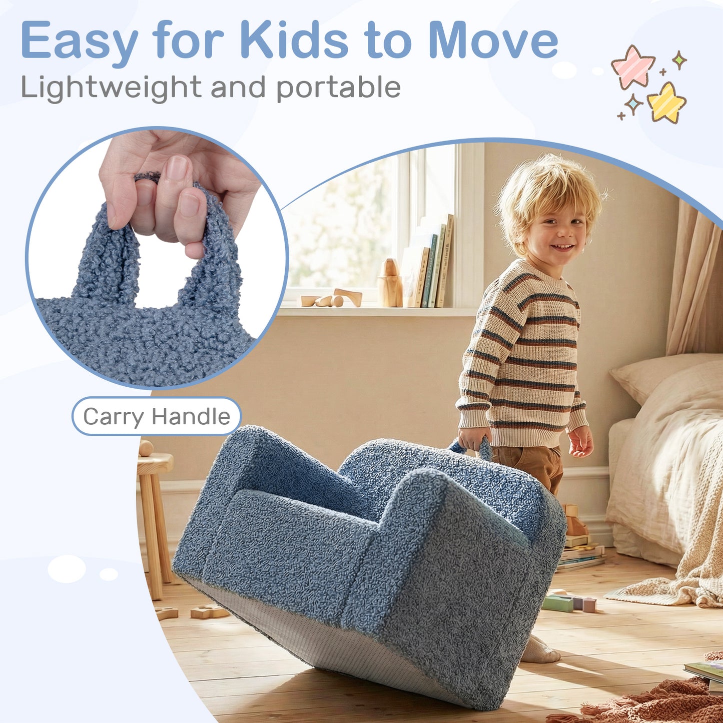 Patiojoy Kids Sofa Toddler Foam Couch with Soft Fleece Fabric Cover Reading Chair for Children Blue/Gray/Pink