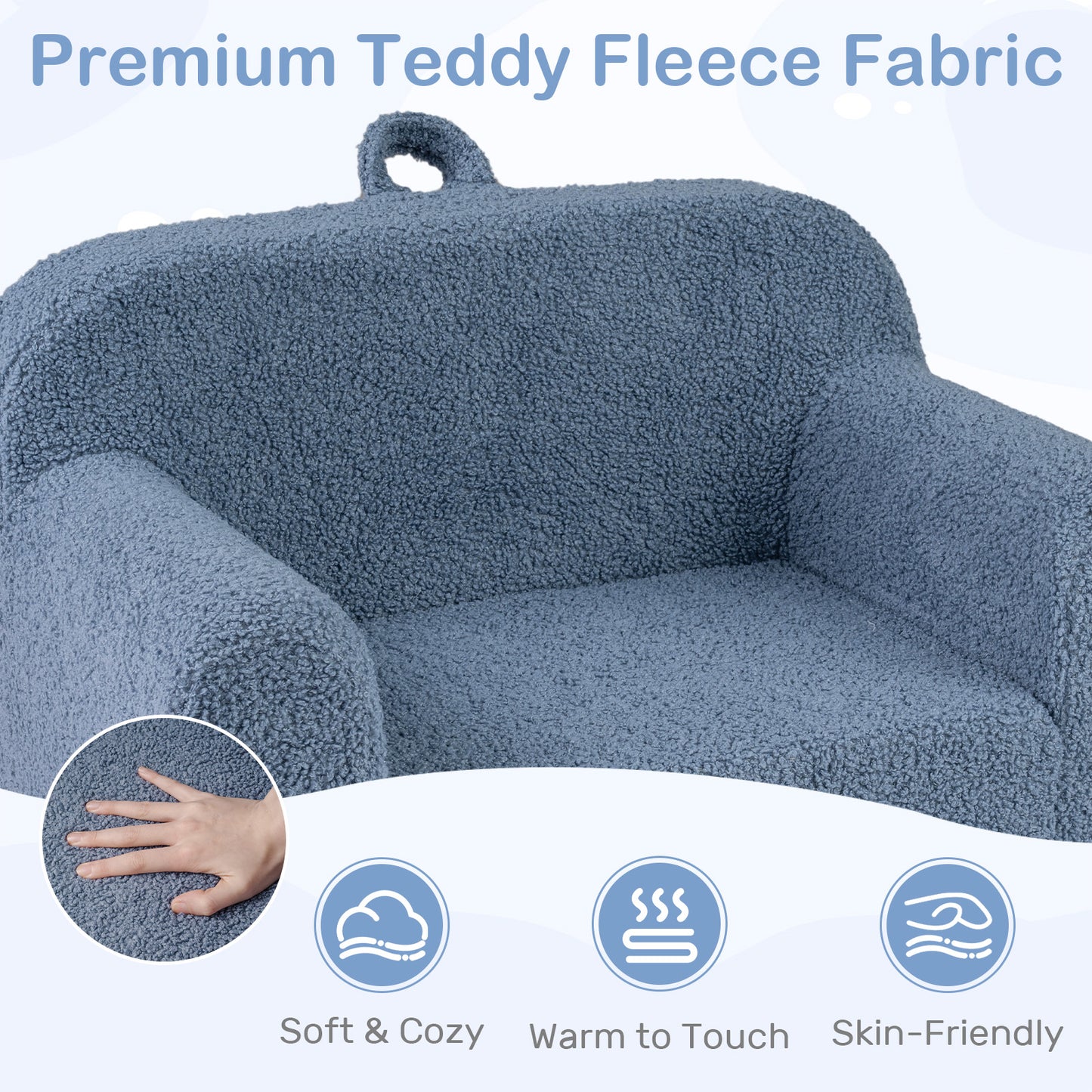 Patiojoy Kids Sofa Toddler Foam Couch with Soft Fleece Fabric Cover Reading Chair for Children Blue/Gray/Pink